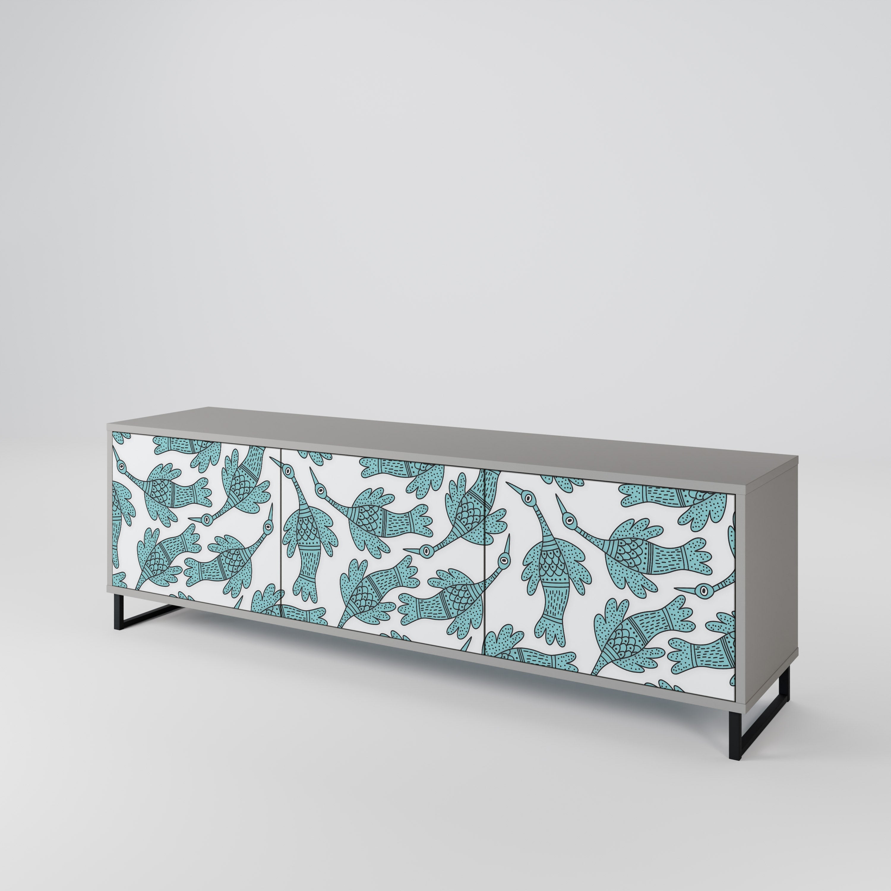 Meuble TV 3 portes WATERSPOUT SONGIBIRD, finition grise