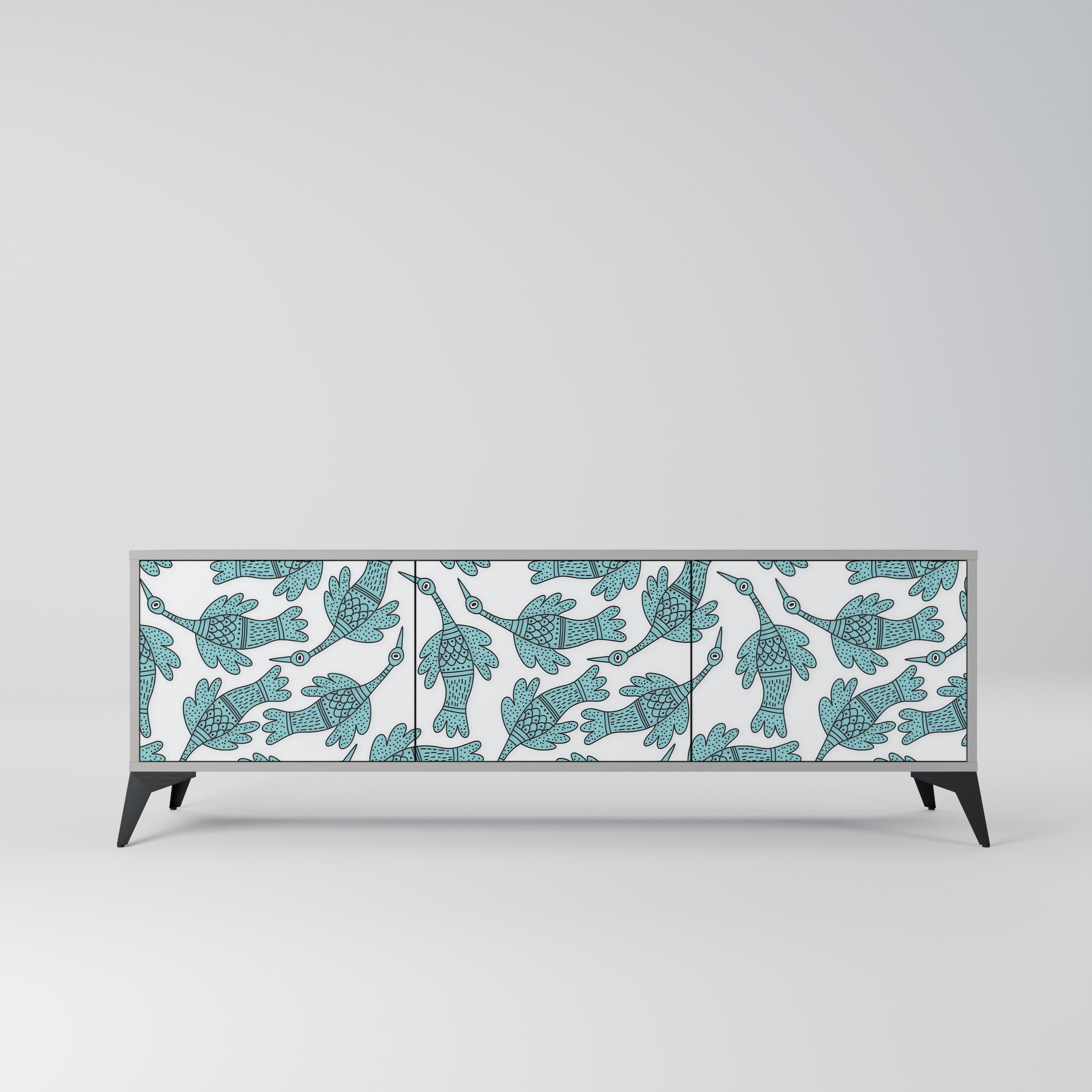 Meuble TV 3 portes WATERSPOUT SONGIBIRD, finition grise