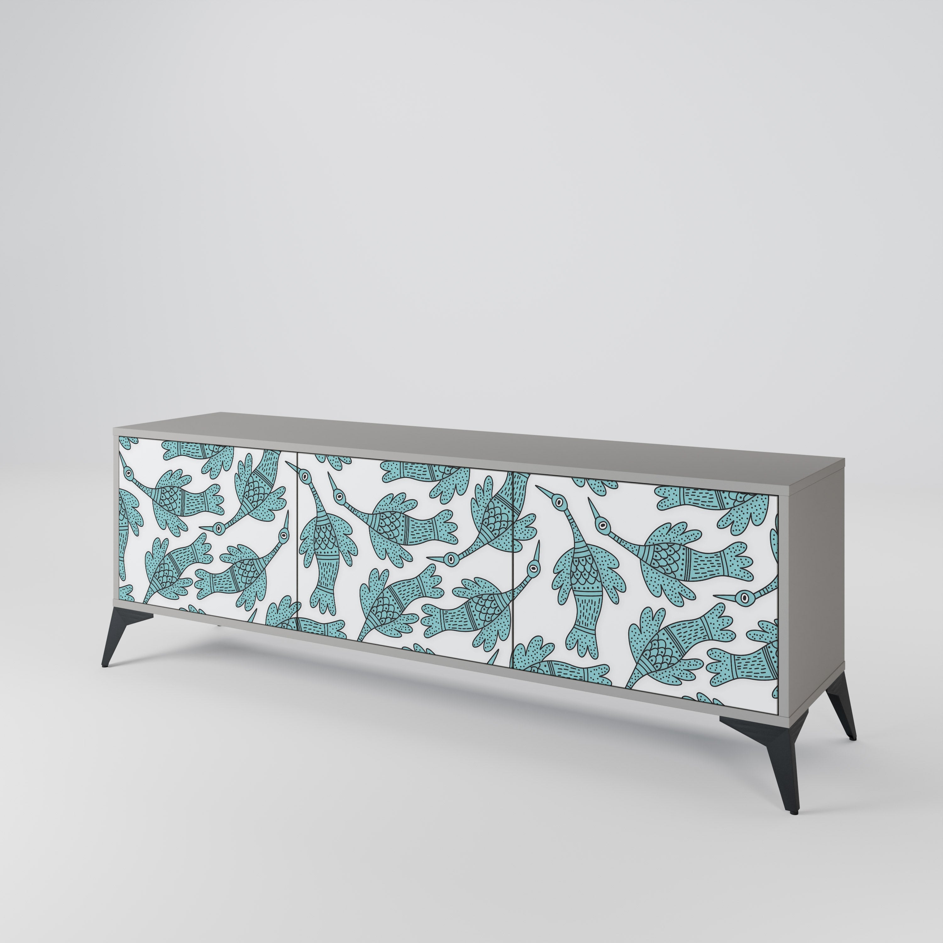 Meuble TV 3 portes WATERSPOUT SONGIBIRD, finition grise