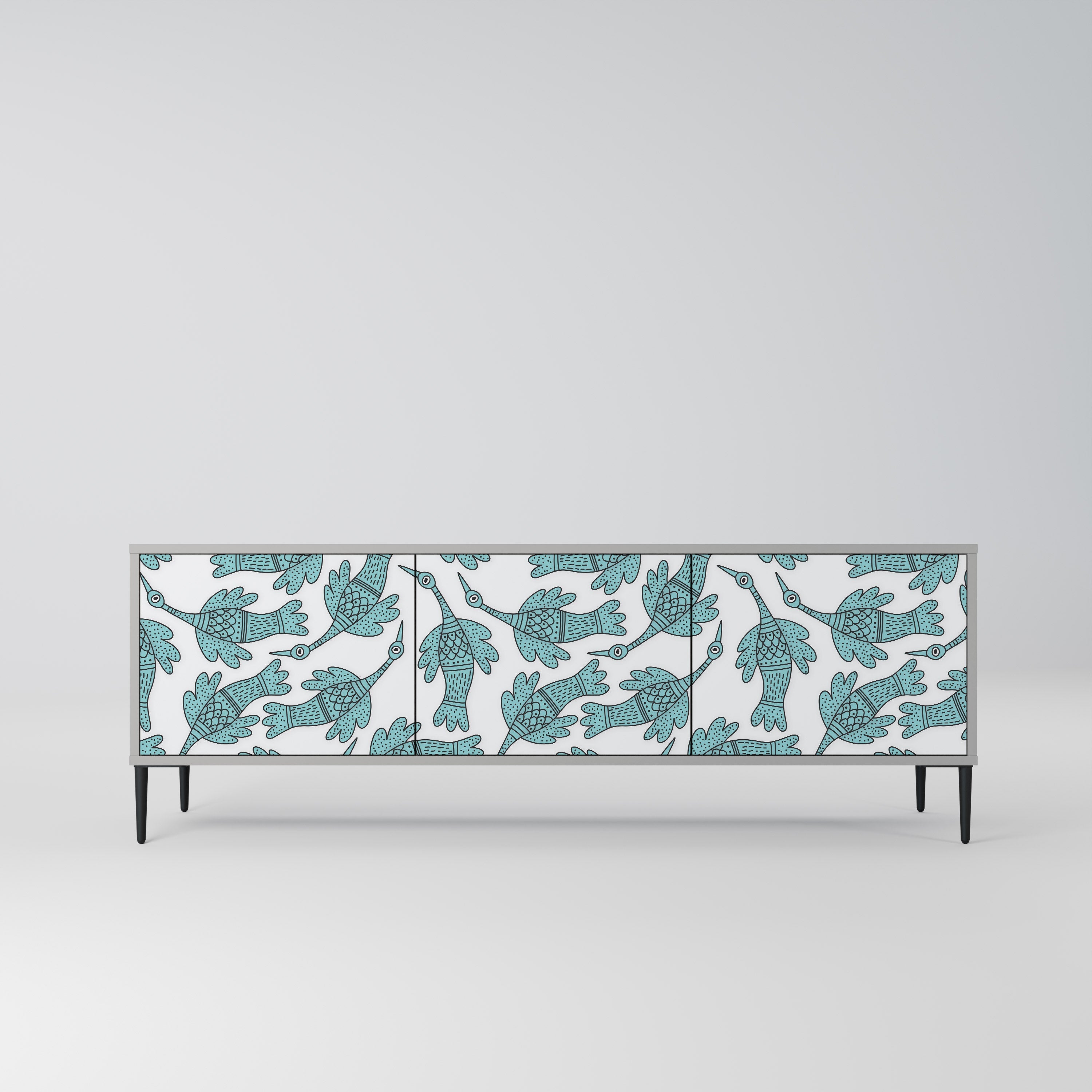 Meuble TV 3 portes WATERSPOUT SONGIBIRD, finition grise