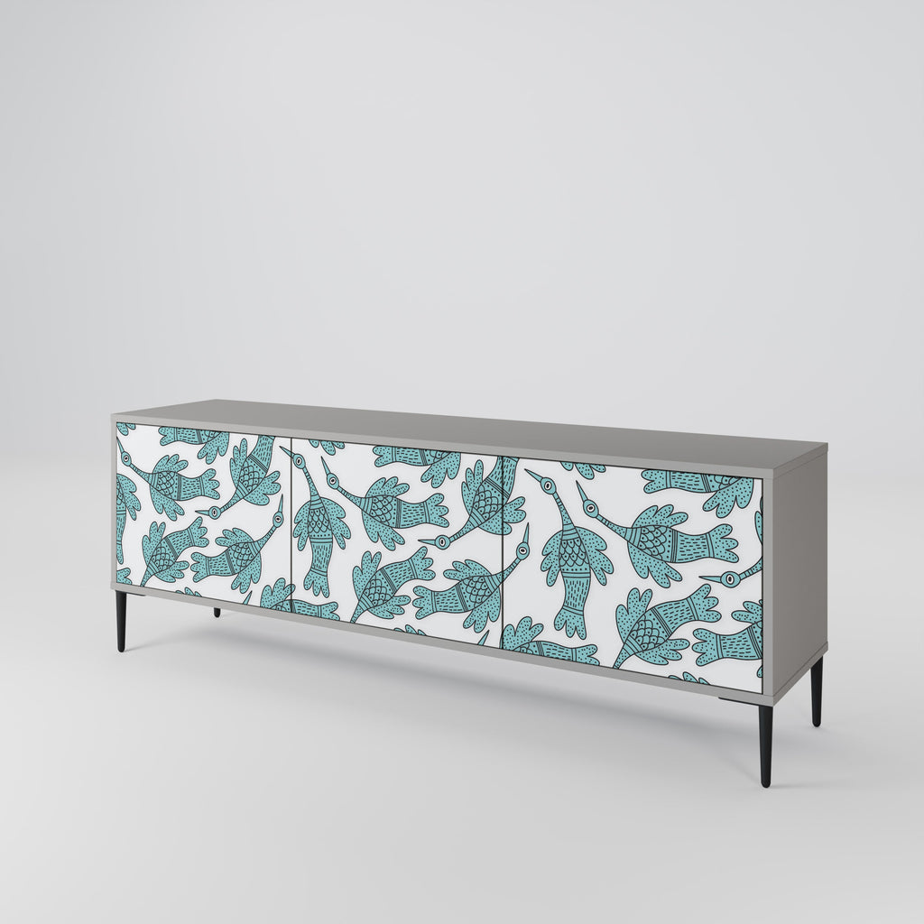 Meuble TV 3 portes WATERSPOUT SONGIBIRD, finition grise