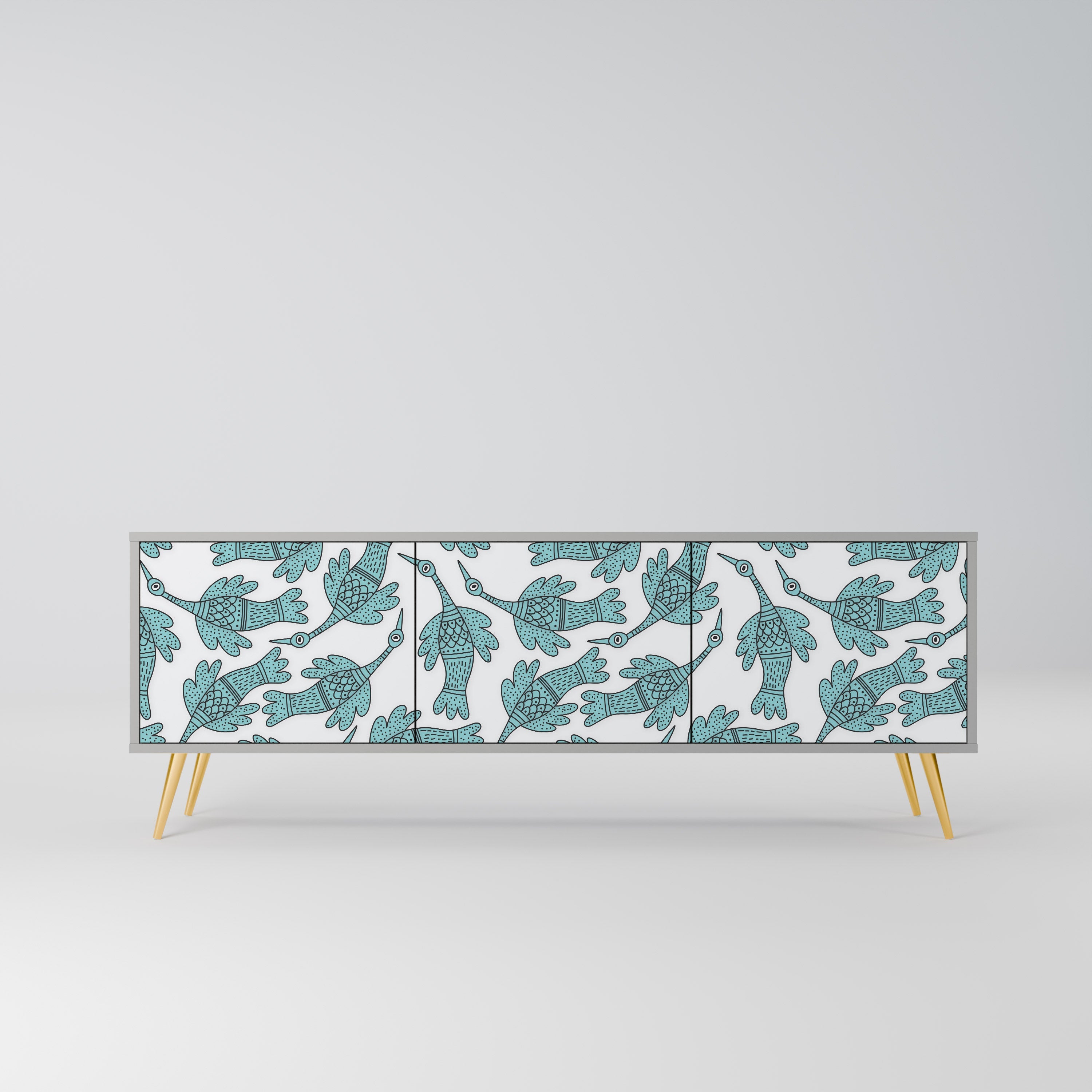 Meuble TV 3 portes WATERSPOUT SONGIBIRD, finition grise