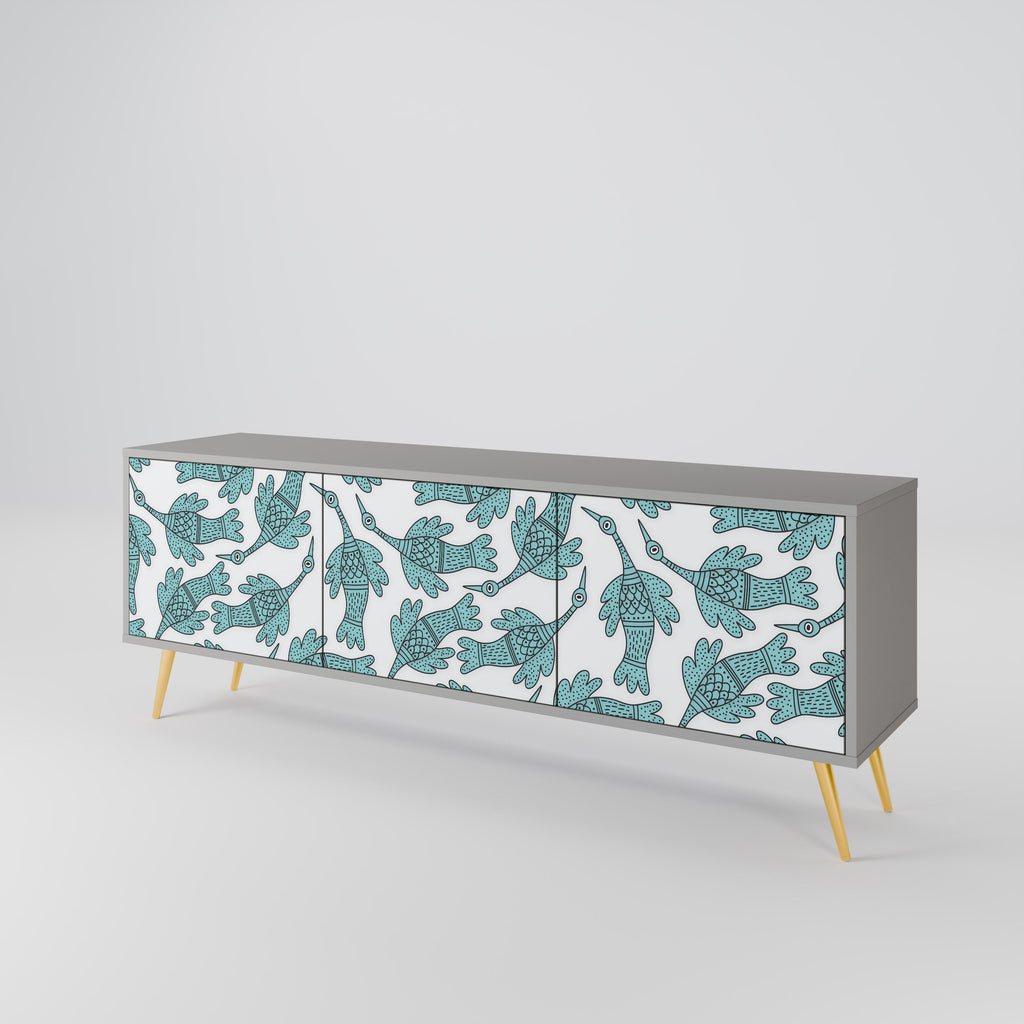 Meuble TV 3 portes WATERSPOUT SONGIBIRD, finition grise