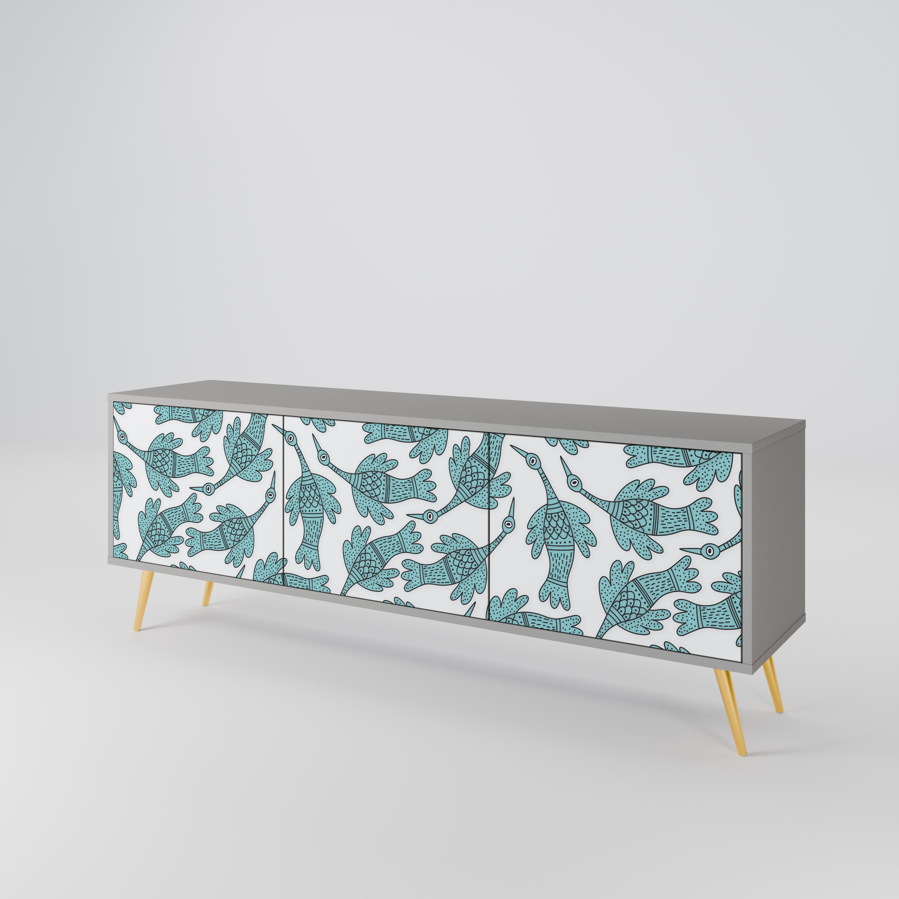 Meuble TV 3 portes WATERSPOUT SONGIBIRD, finition grise