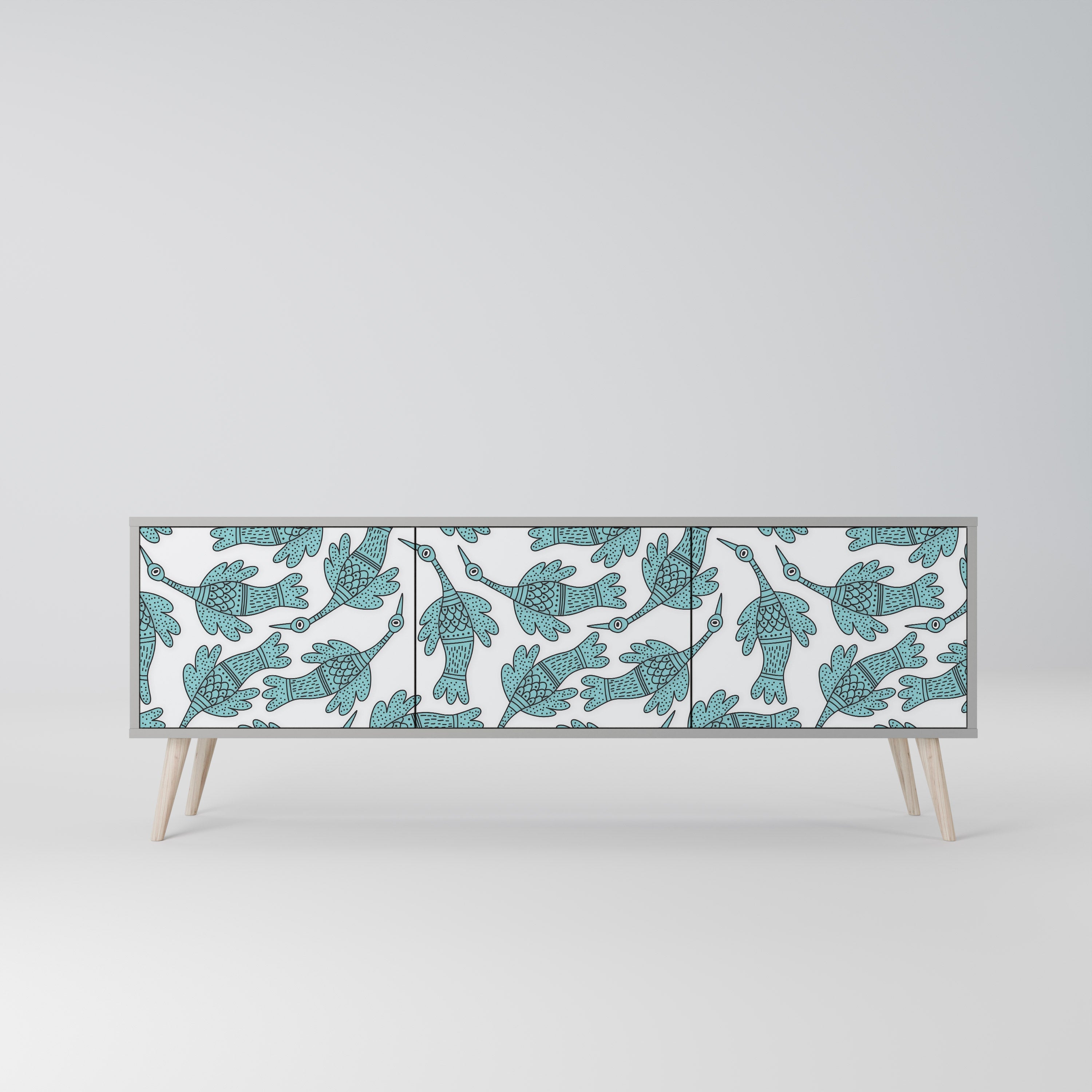 Meuble TV 3 portes WATERSPOUT SONGIBIRD, finition grise