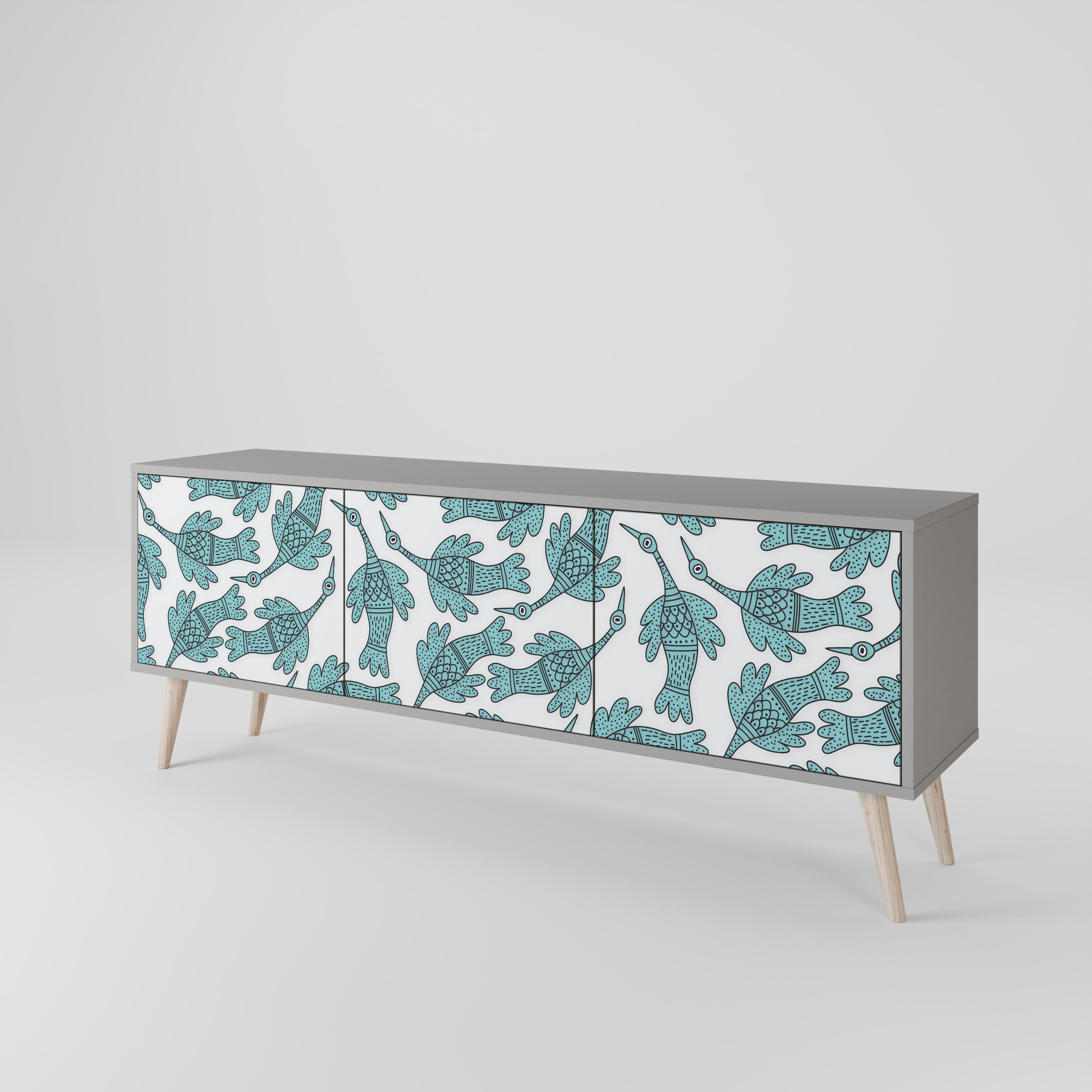 Meuble TV 3 portes WATERSPOUT SONGIBIRD, finition grise