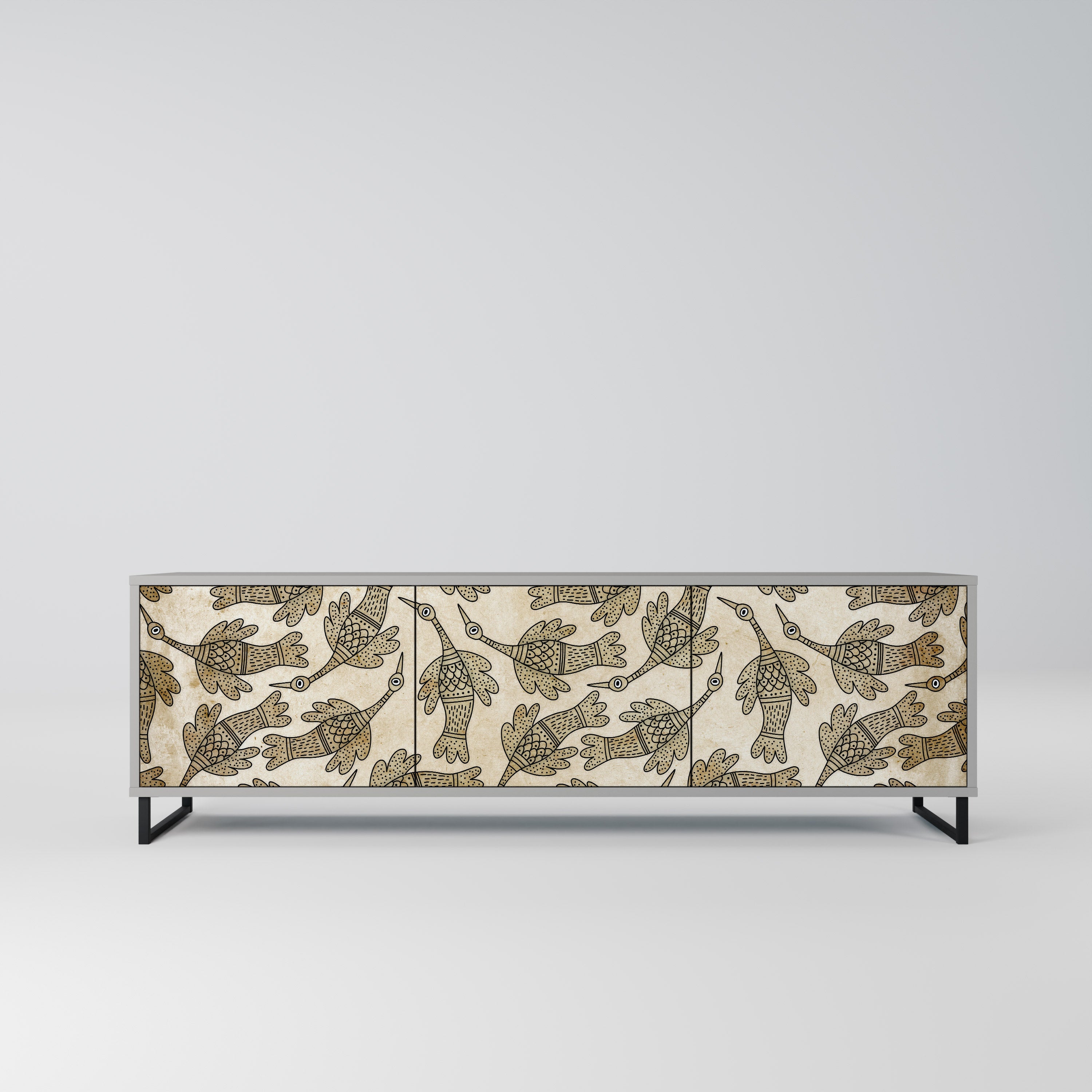 Meuble TV 3 portes ALMONDINE SONGBIRD, finition grise