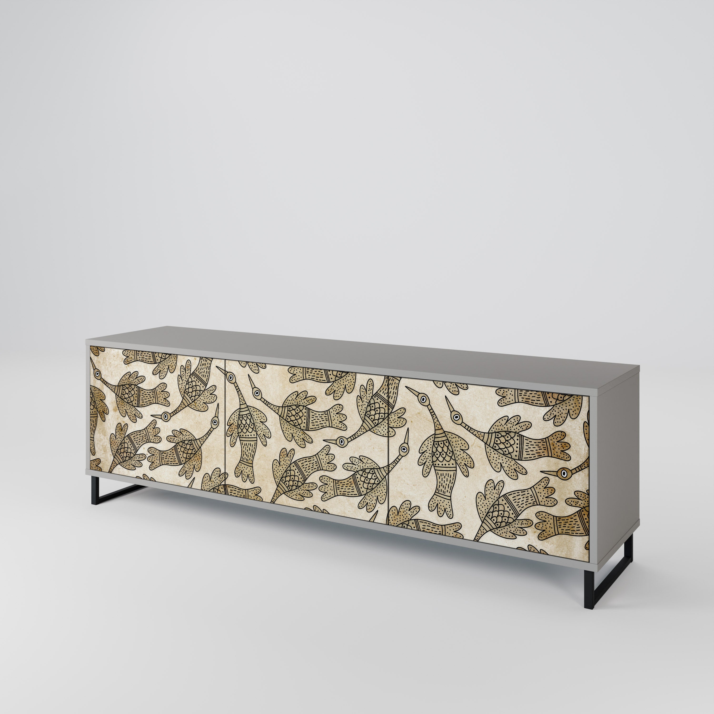 Meuble TV 3 portes ALMONDINE SONGBIRD, finition grise