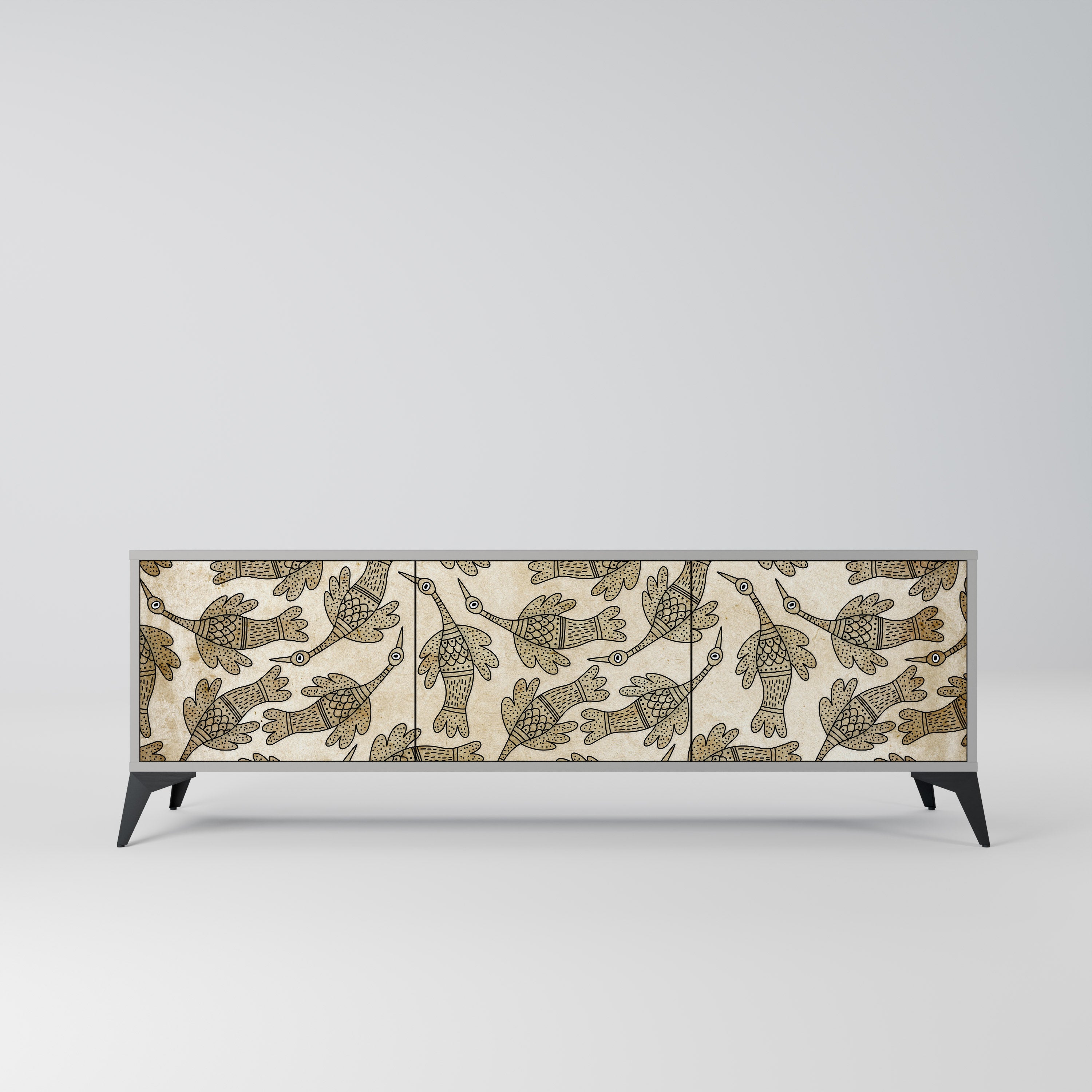 Meuble TV 3 portes ALMONDINE SONGBIRD, finition grise