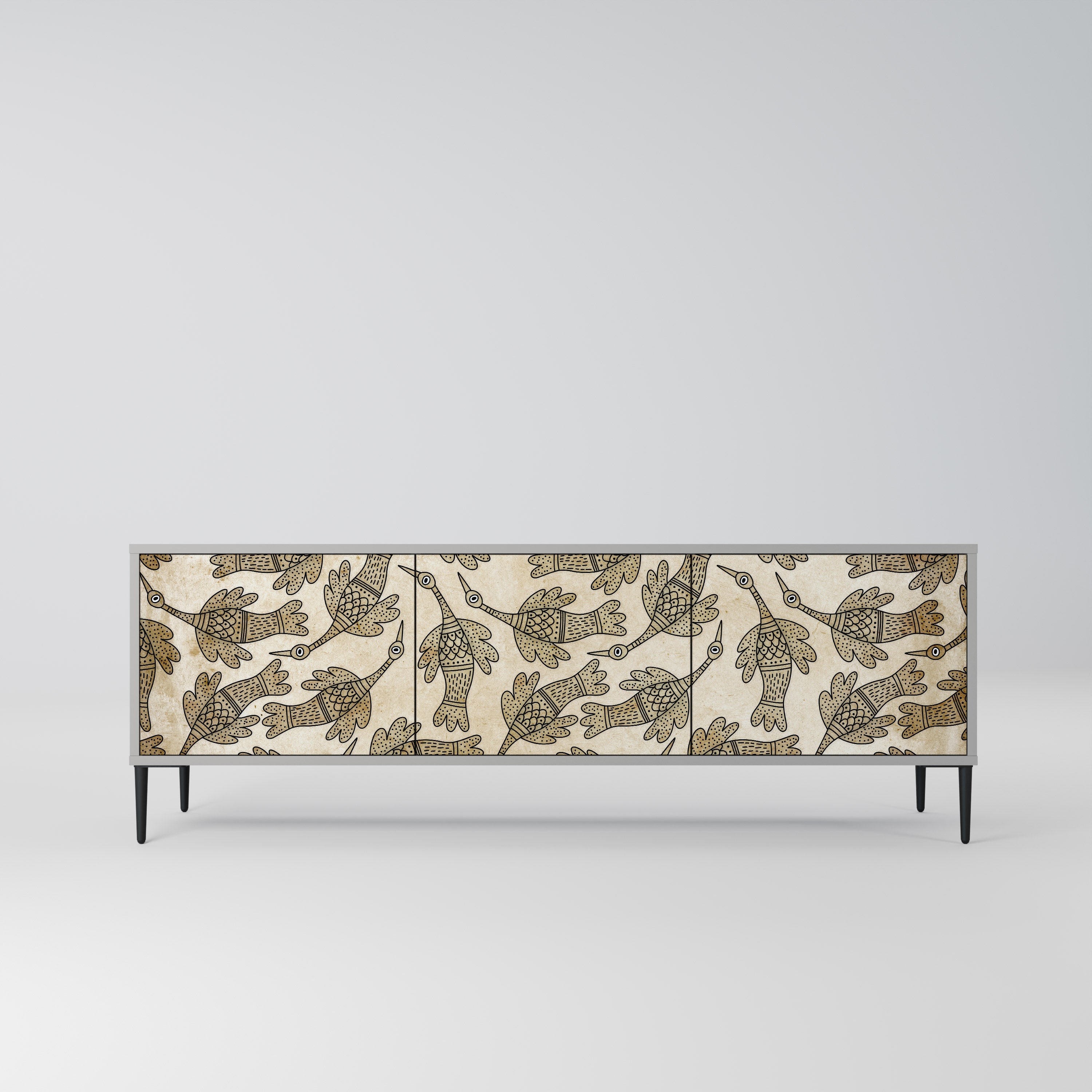 Meuble TV 3 portes ALMONDINE SONGBIRD, finition grise