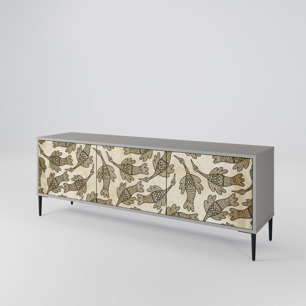 Meuble TV 3 portes ALMONDINE SONGBIRD, finition grise