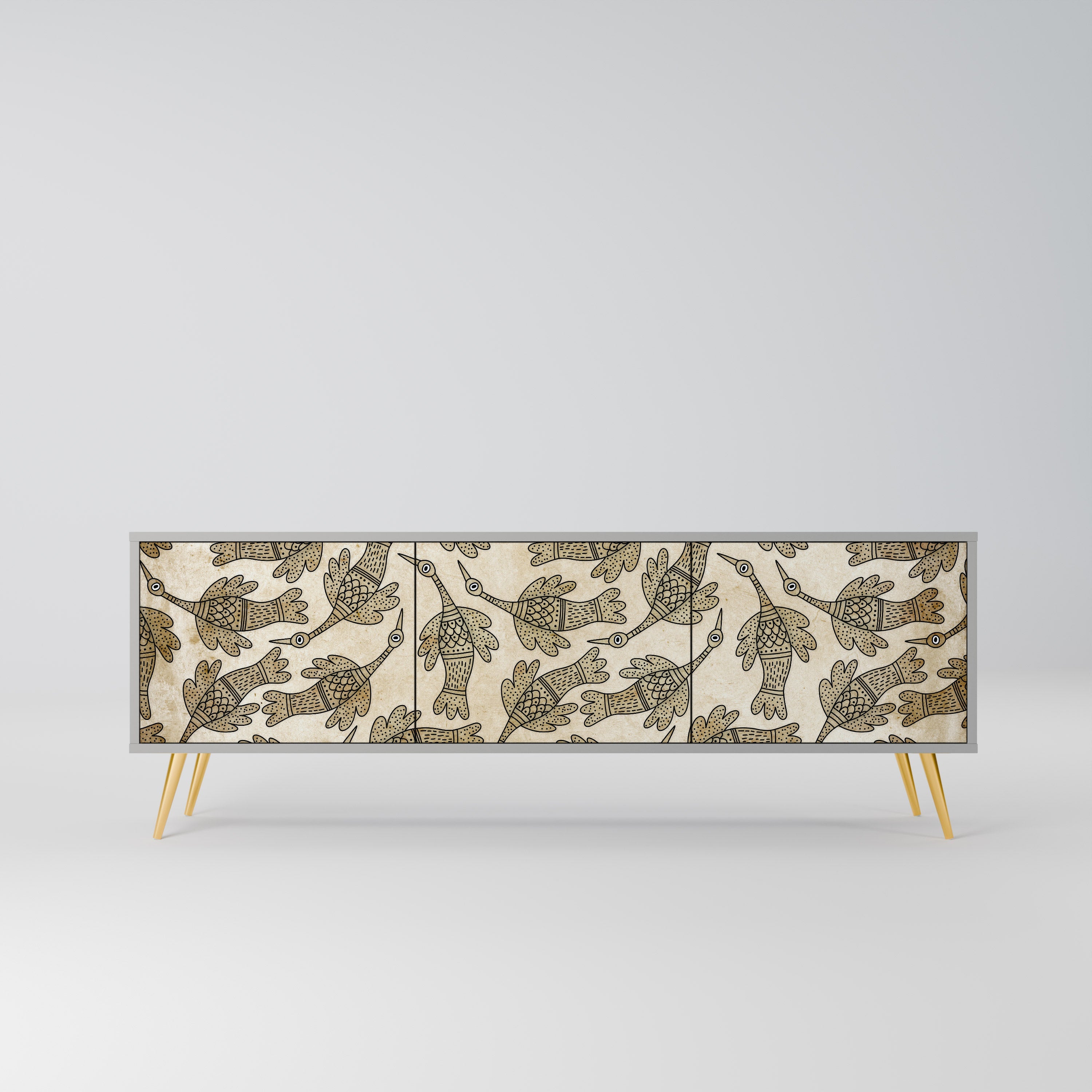 Meuble TV 3 portes ALMONDINE SONGBIRD, finition grise