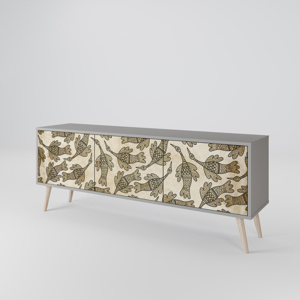 Meuble TV 3 portes ALMONDINE SONGBIRD, finition grise