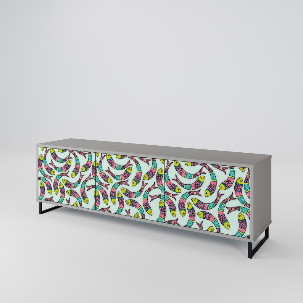 Meuble TV 3 portes INDIAN FISH, finition grise