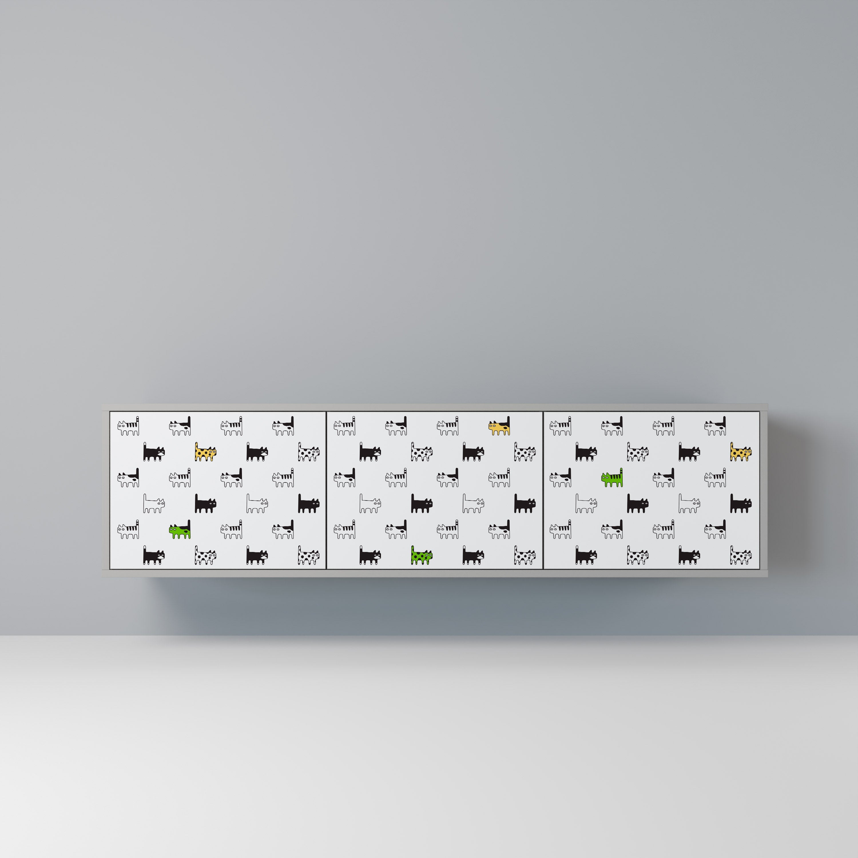 Meuble TV 3 portes CATS COMPILATION, finition grise