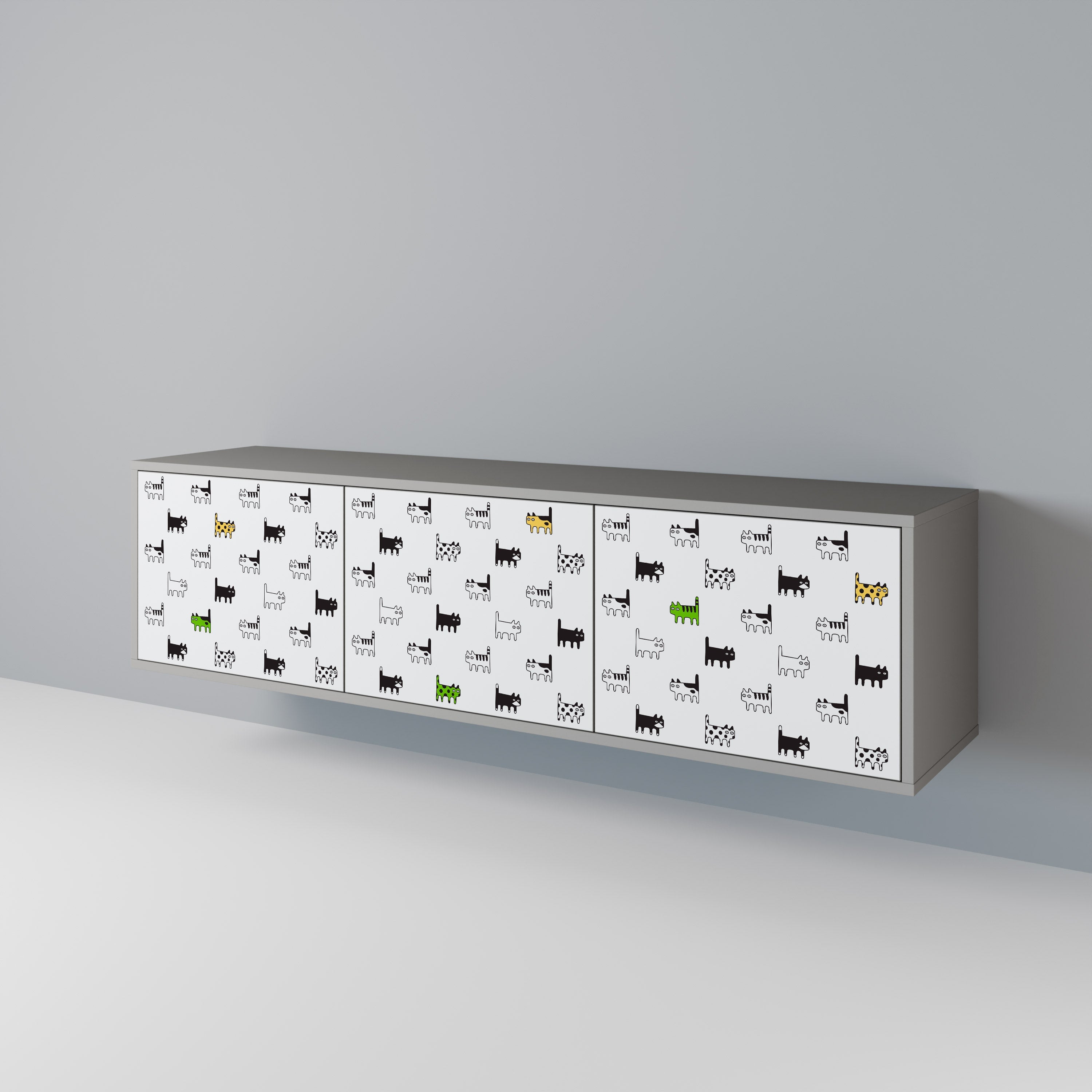 Meuble TV 3 portes CATS COMPILATION, finition grise