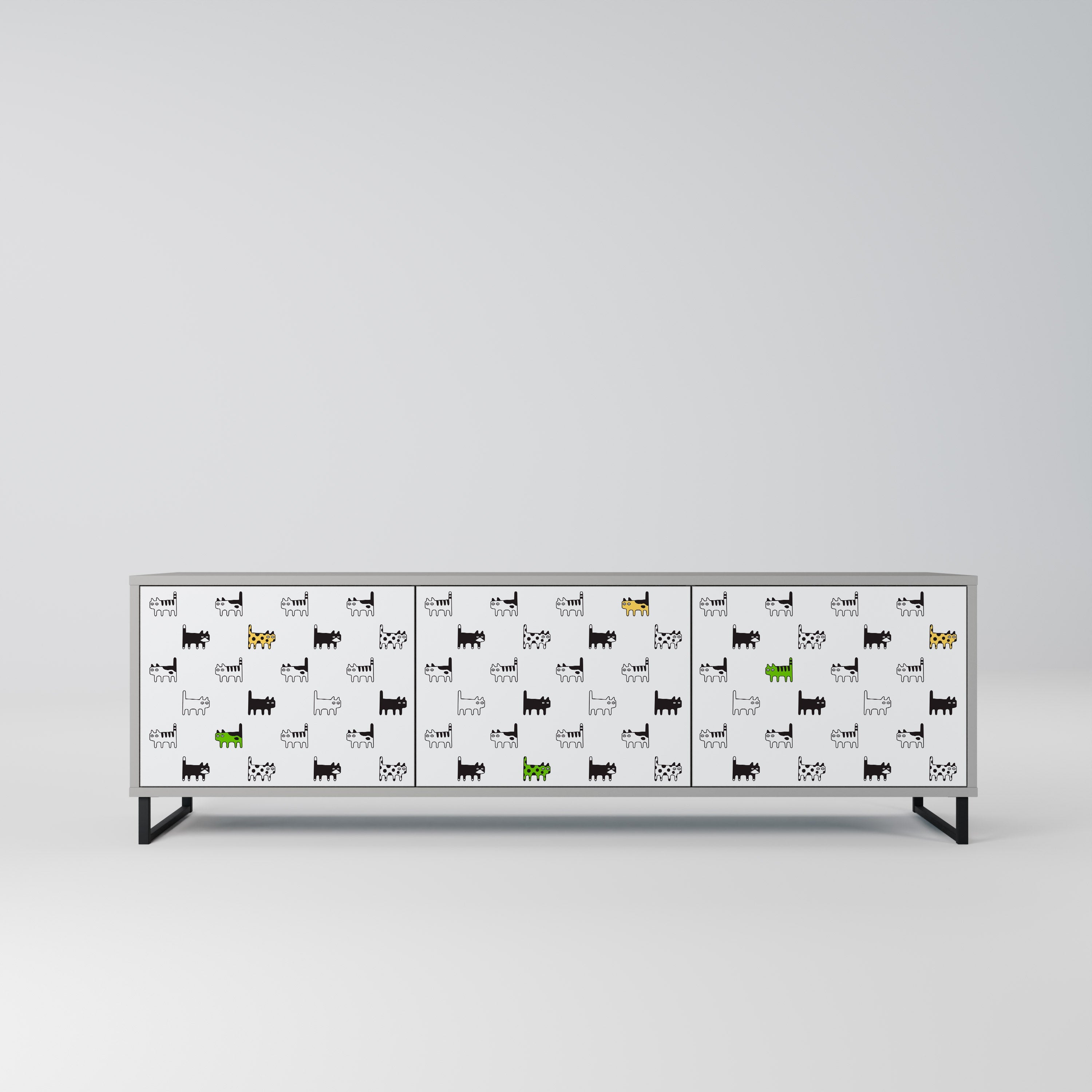 Meuble TV 3 portes CATS COMPILATION, finition grise