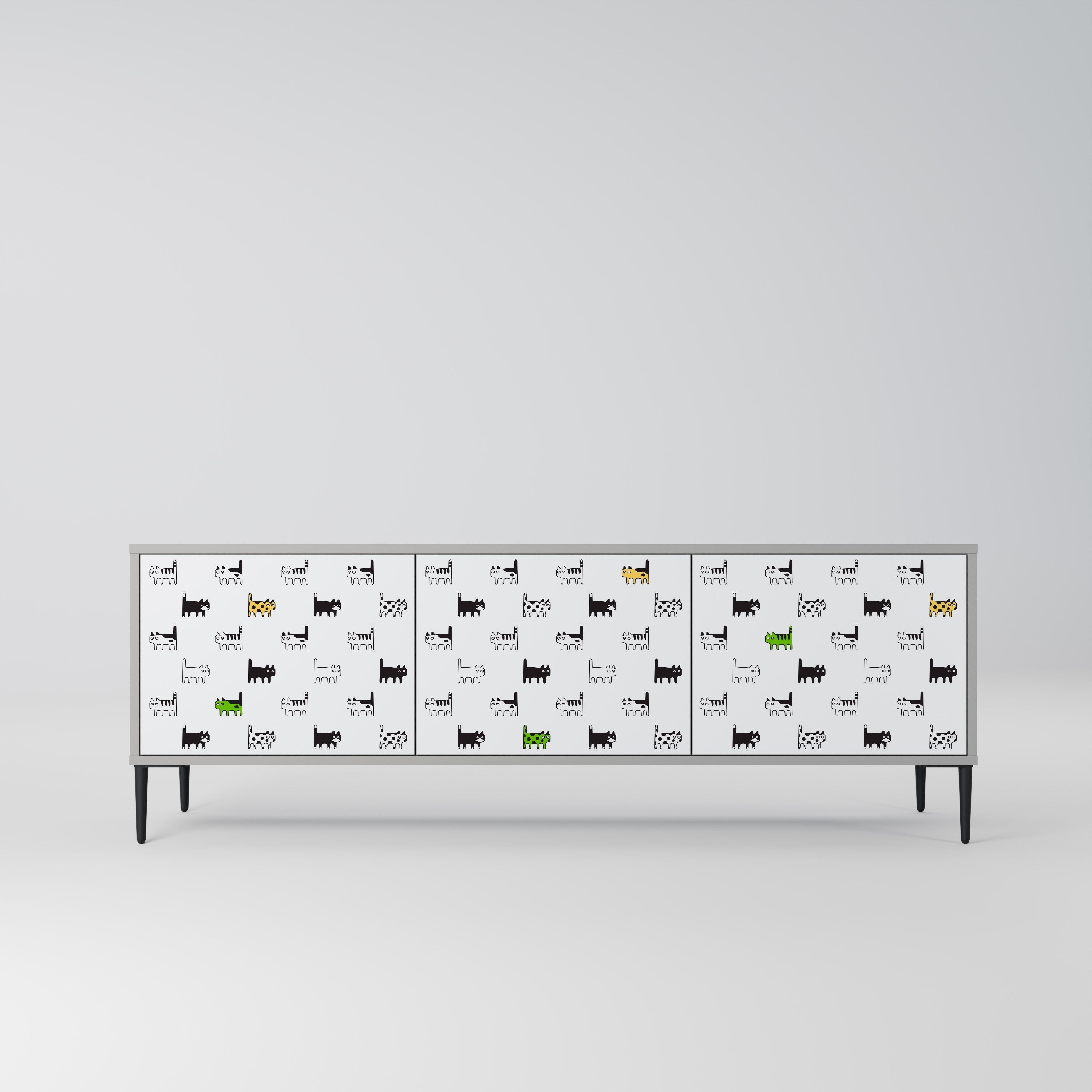 Meuble TV 3 portes CATS COMPILATION, finition grise