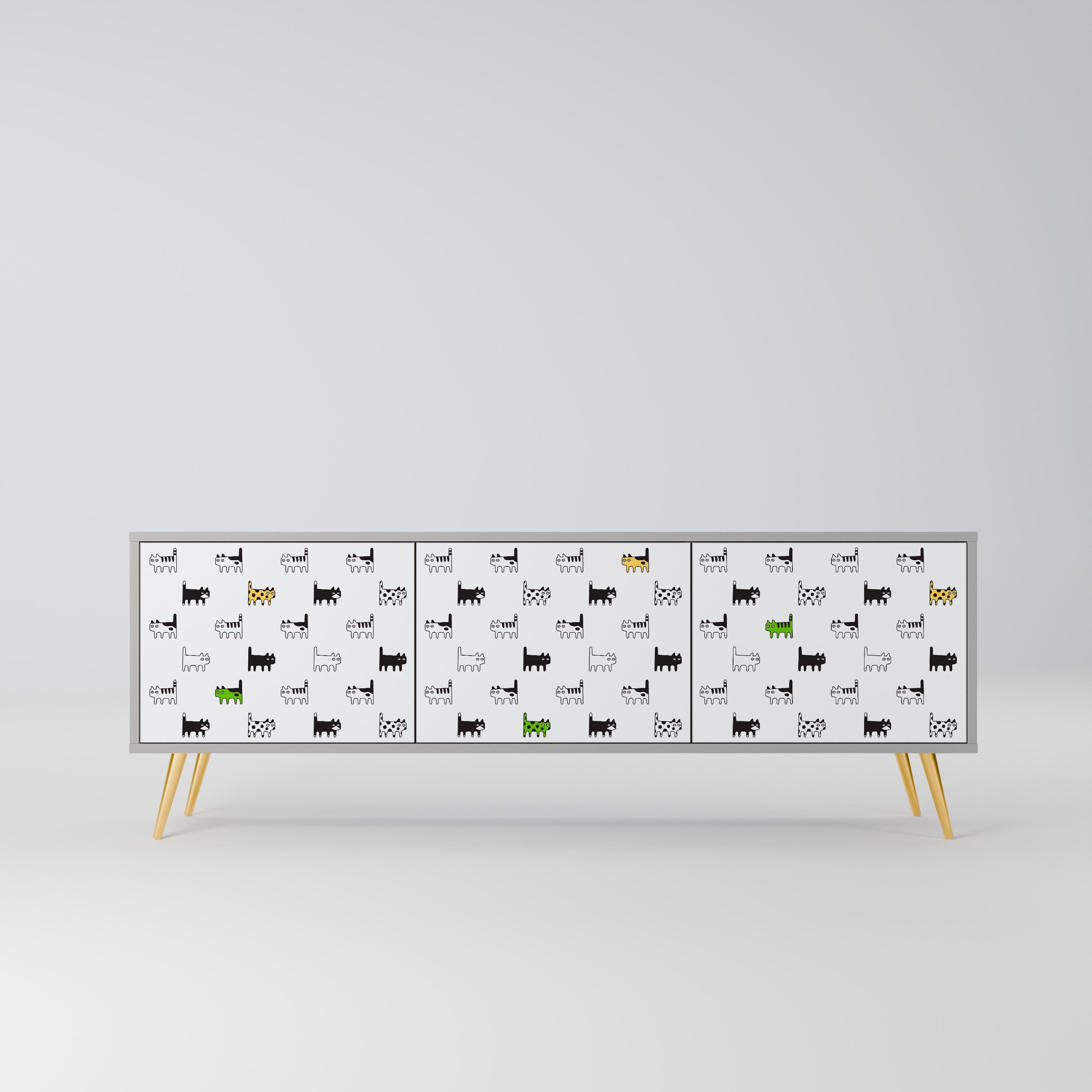 Meuble TV 3 portes CATS COMPILATION, finition grise