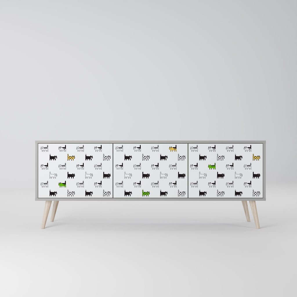 Meuble TV 3 portes CATS COMPILATION, finition grise