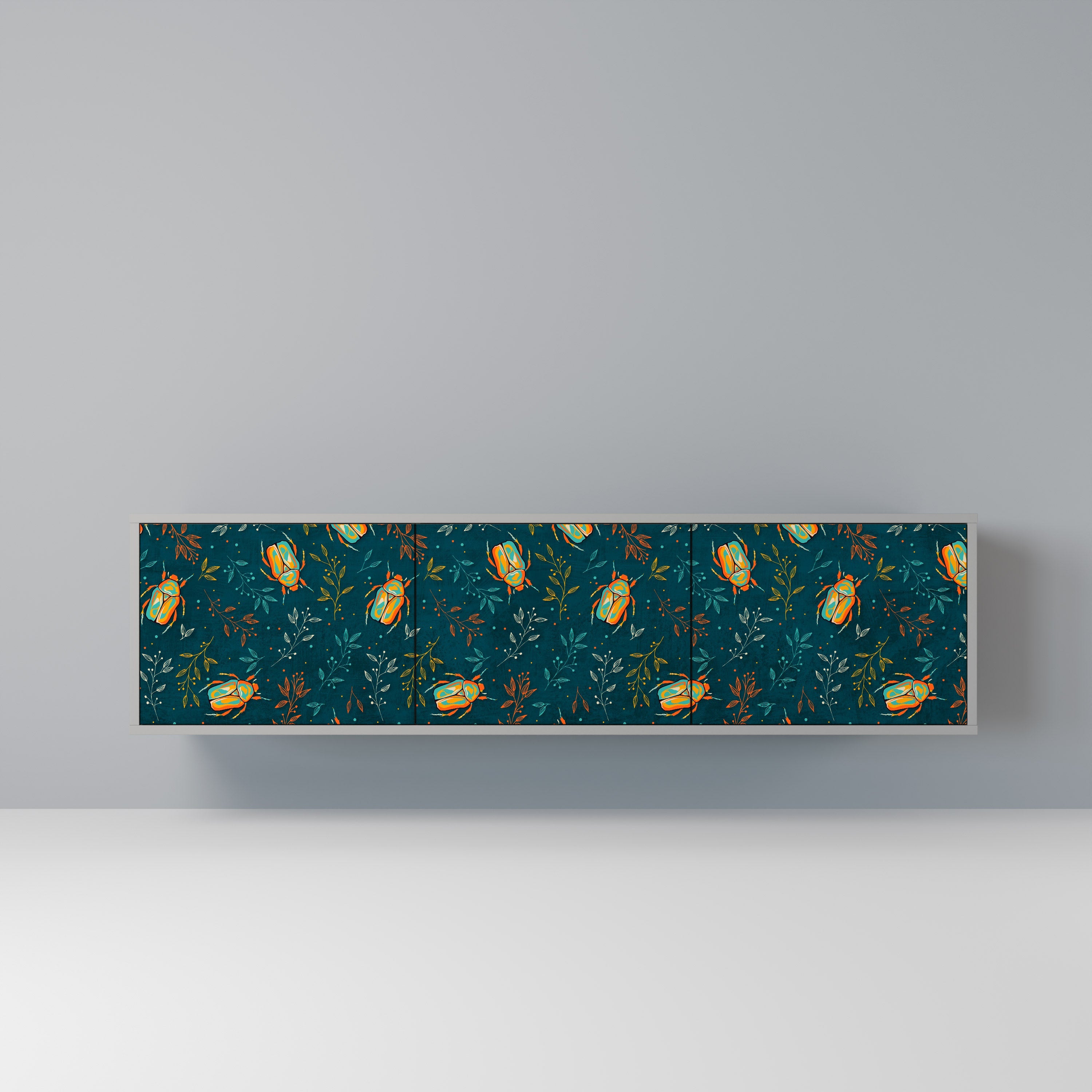 Meuble TV 3 portes AUTUMN INSECTS, finition grise