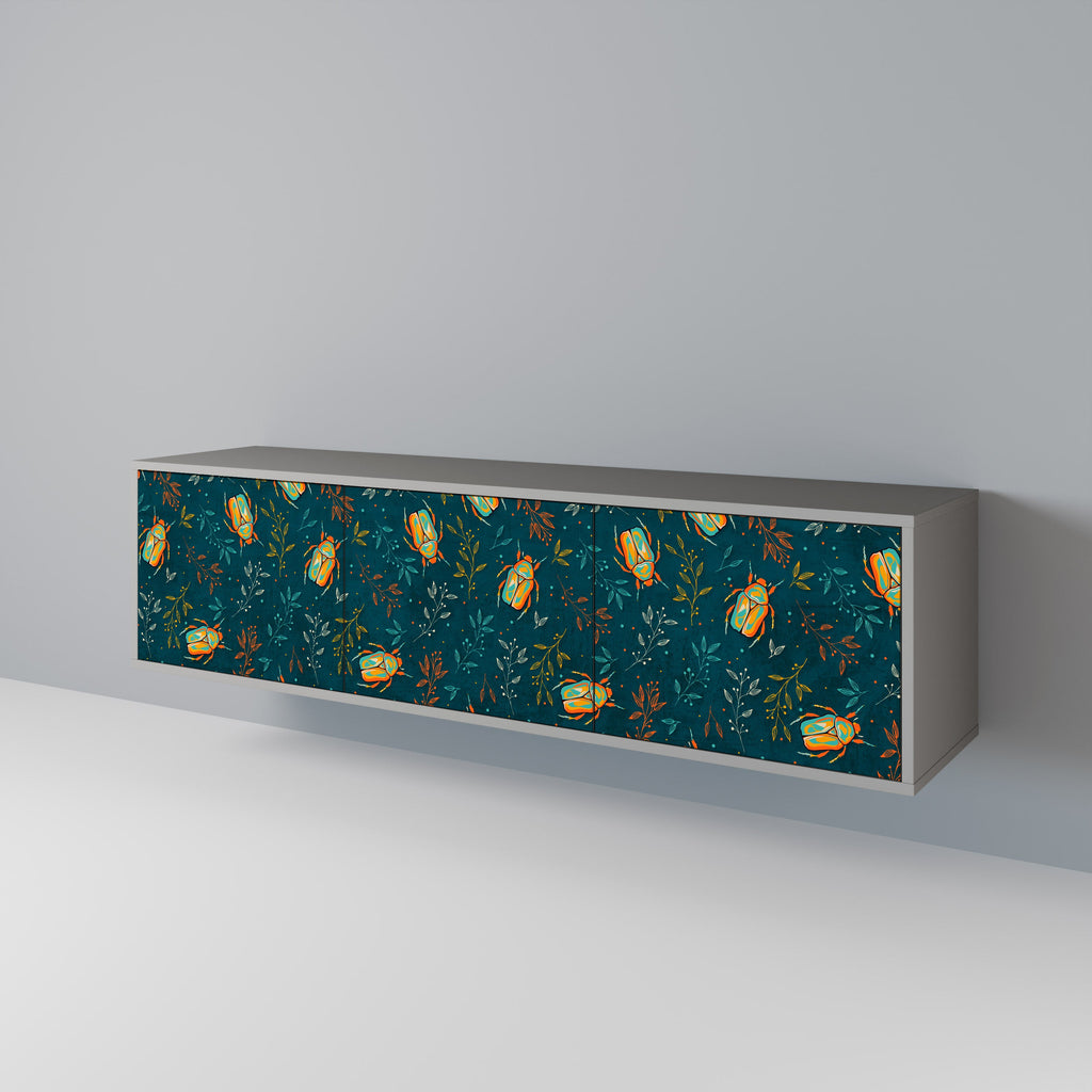 Meuble TV 3 portes AUTUMN INSECTS, finition grise