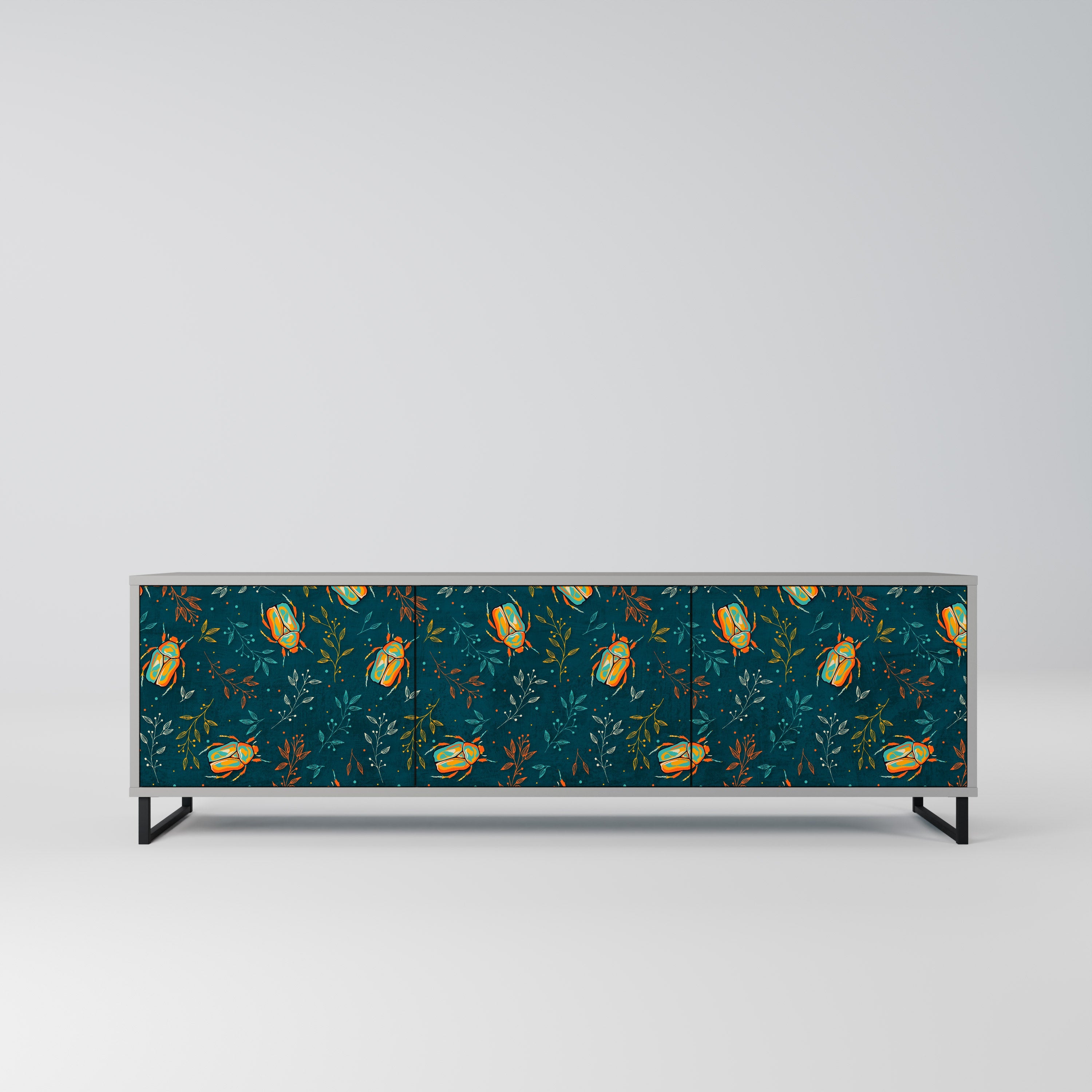 Meuble TV 3 portes AUTUMN INSECTS, finition grise