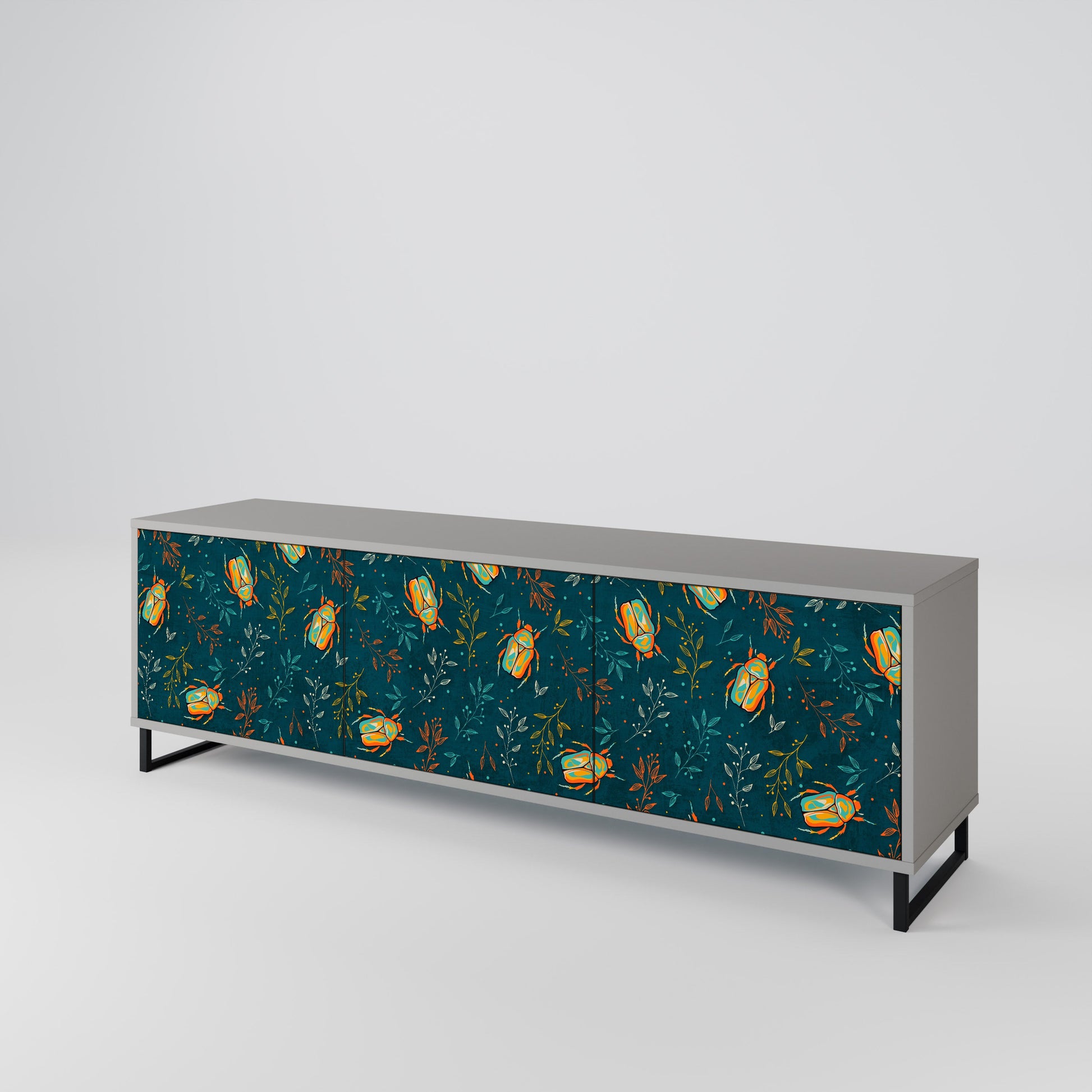 Meuble TV 3 portes AUTUMN INSECTS, finition grise