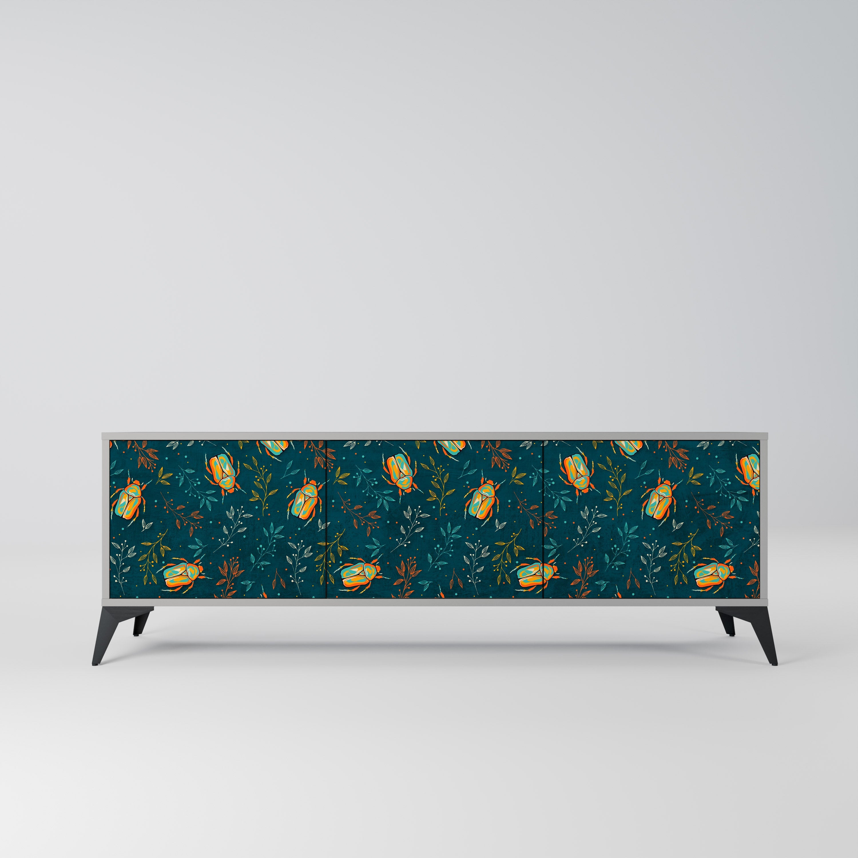 Meuble TV 3 portes AUTUMN INSECTS, finition grise