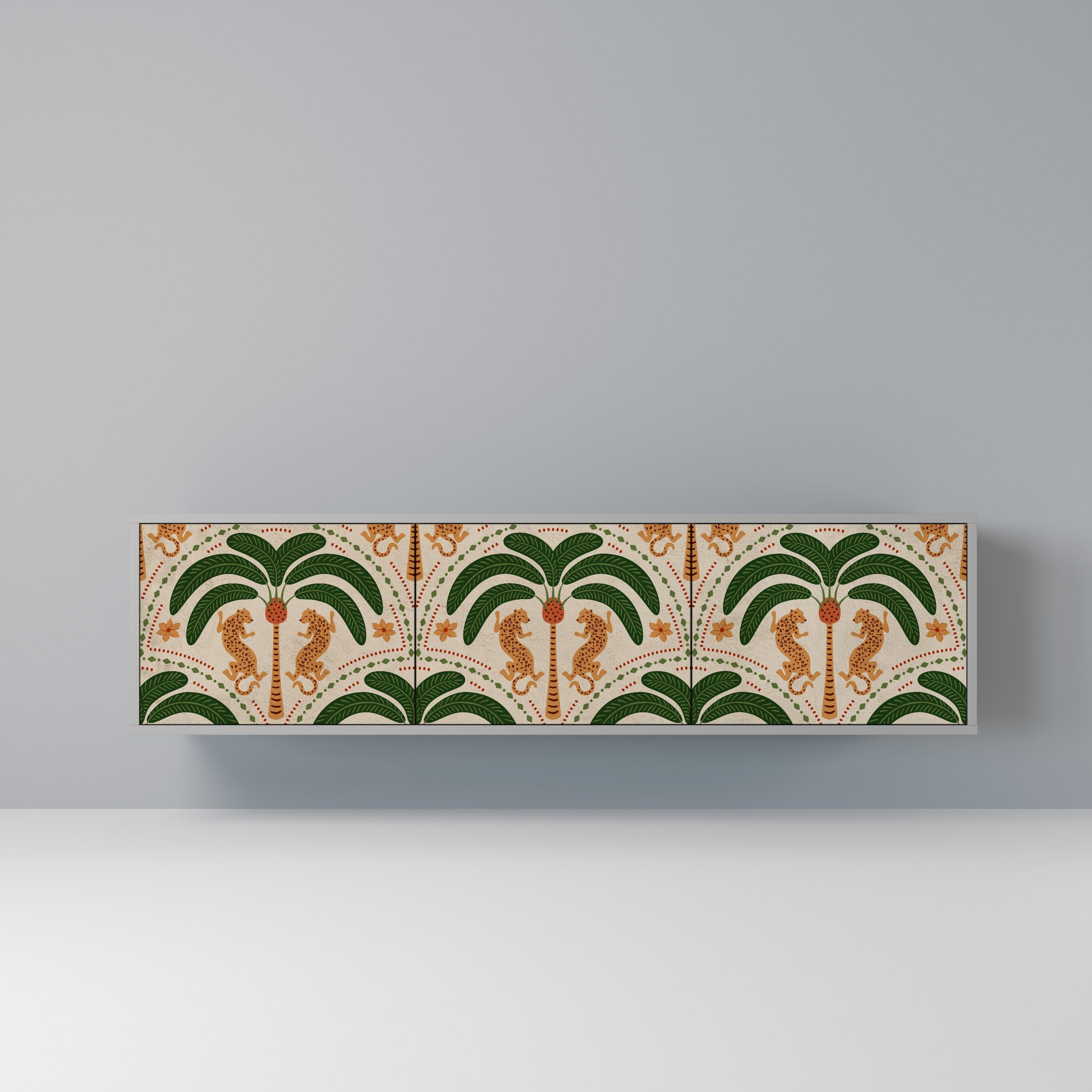 Meuble TV 3 portes DANCING PREDATORS, finition grise