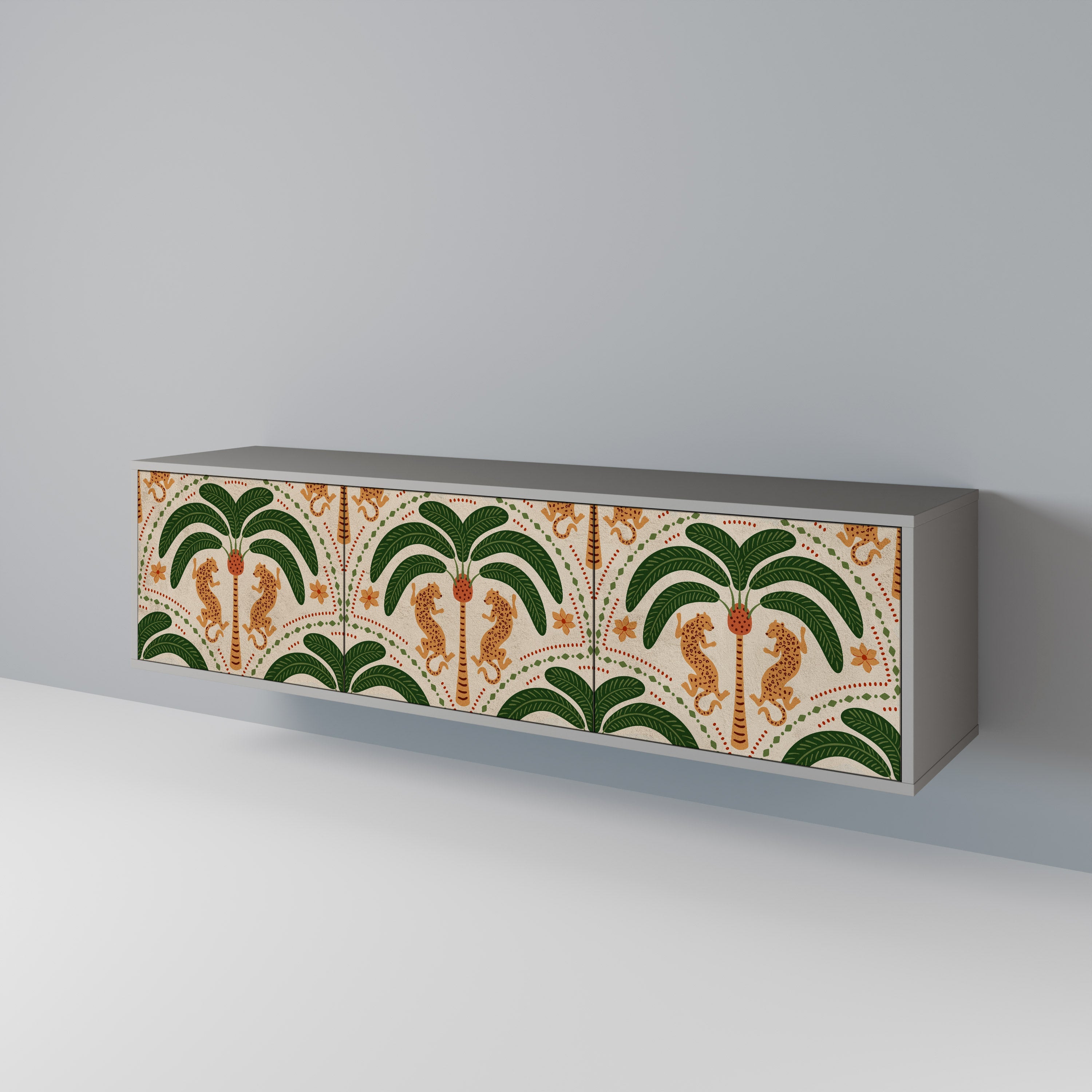 Meuble TV 3 portes DANCING PREDATORS, finition grise