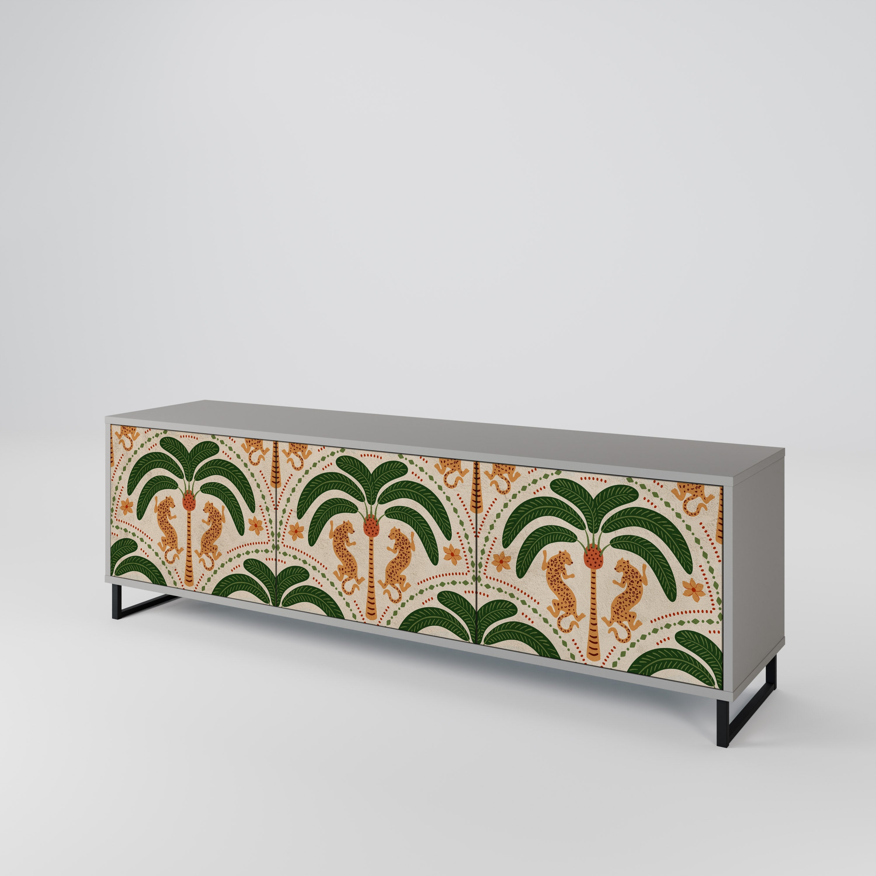 Meuble TV 3 portes DANCING PREDATORS, finition grise