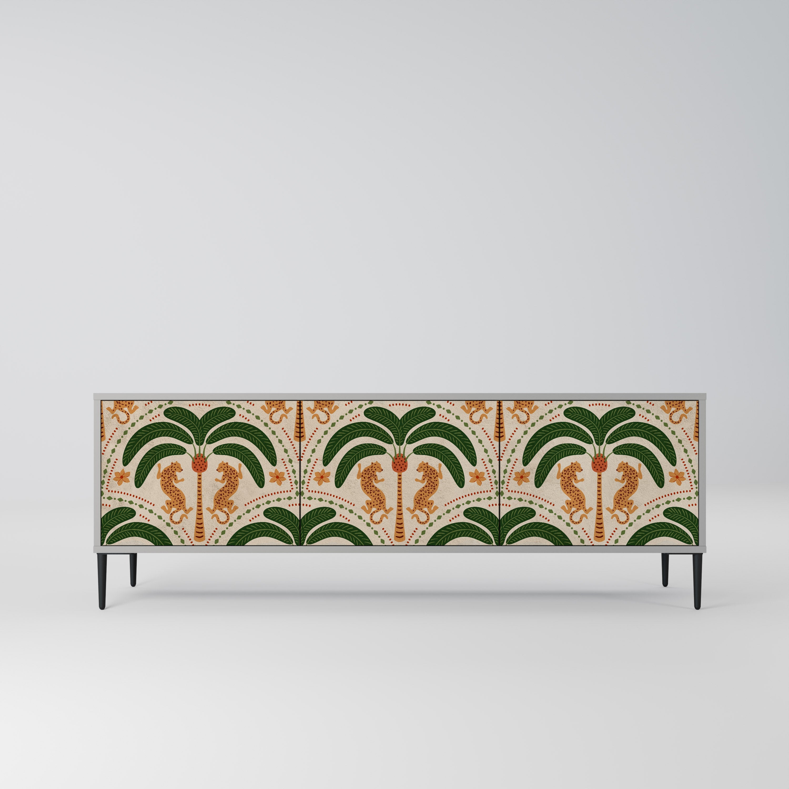 Meuble TV 3 portes DANCING PREDATORS, finition grise