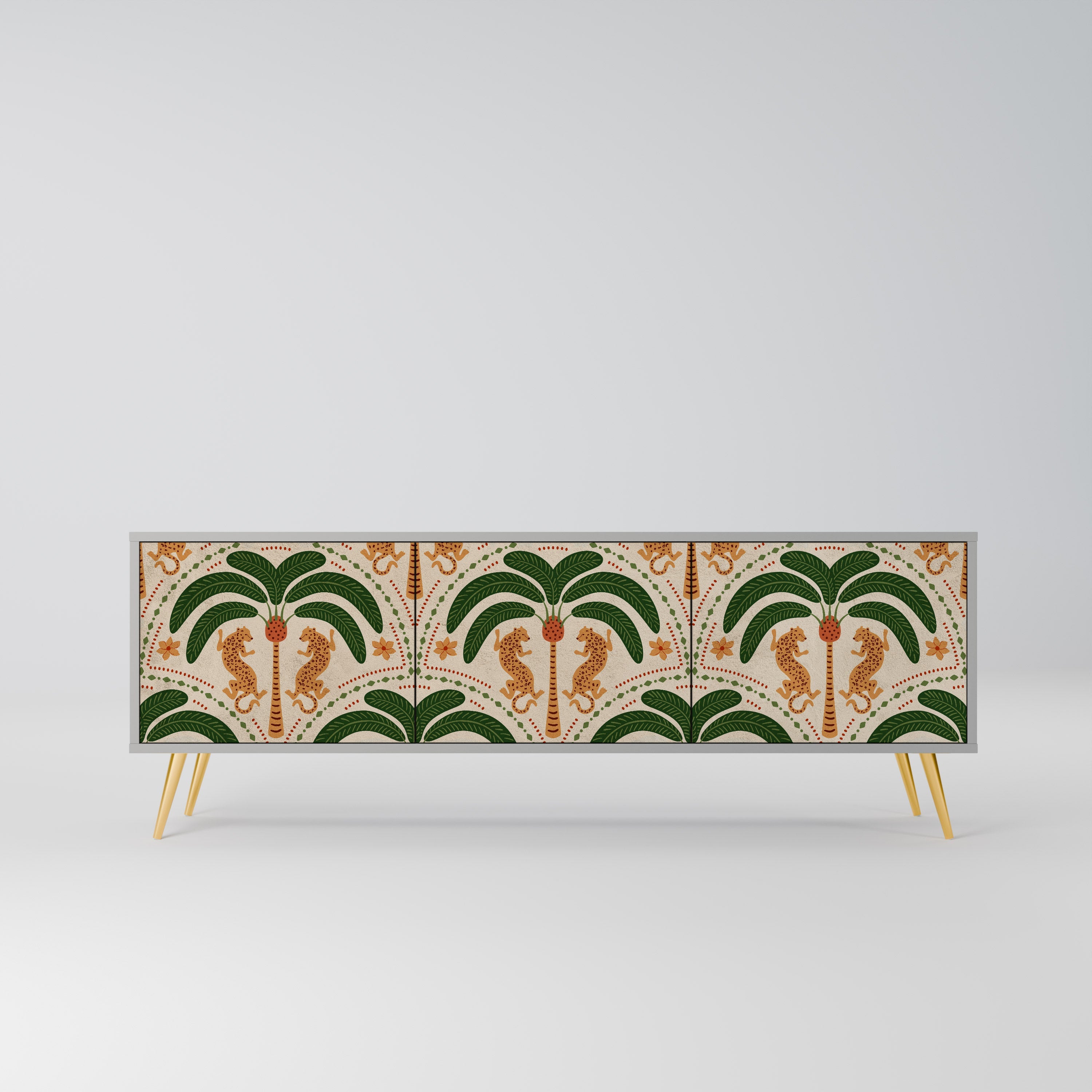 Meuble TV 3 portes DANCING PREDATORS, finition grise