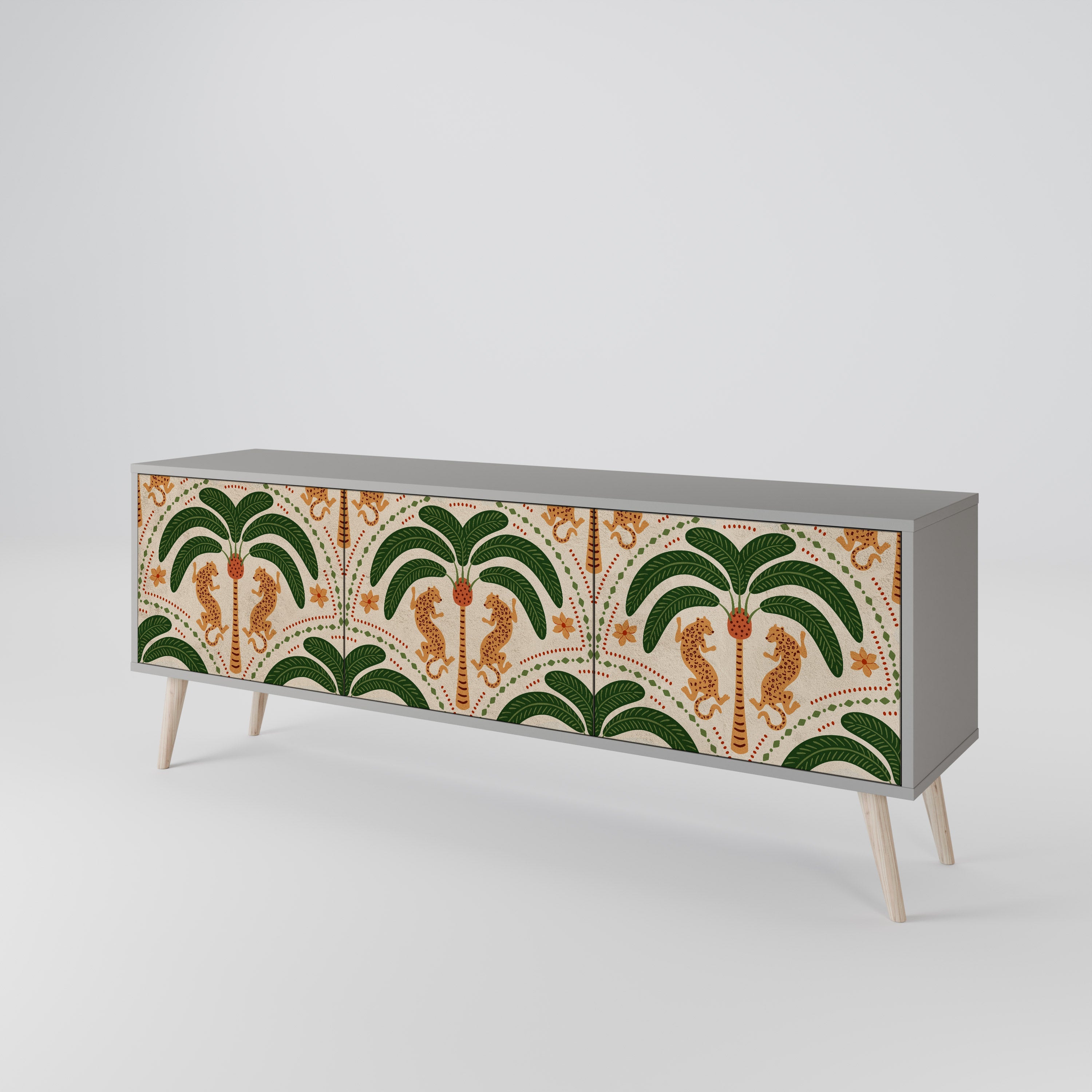 Meuble TV 3 portes DANCING PREDATORS, finition grise