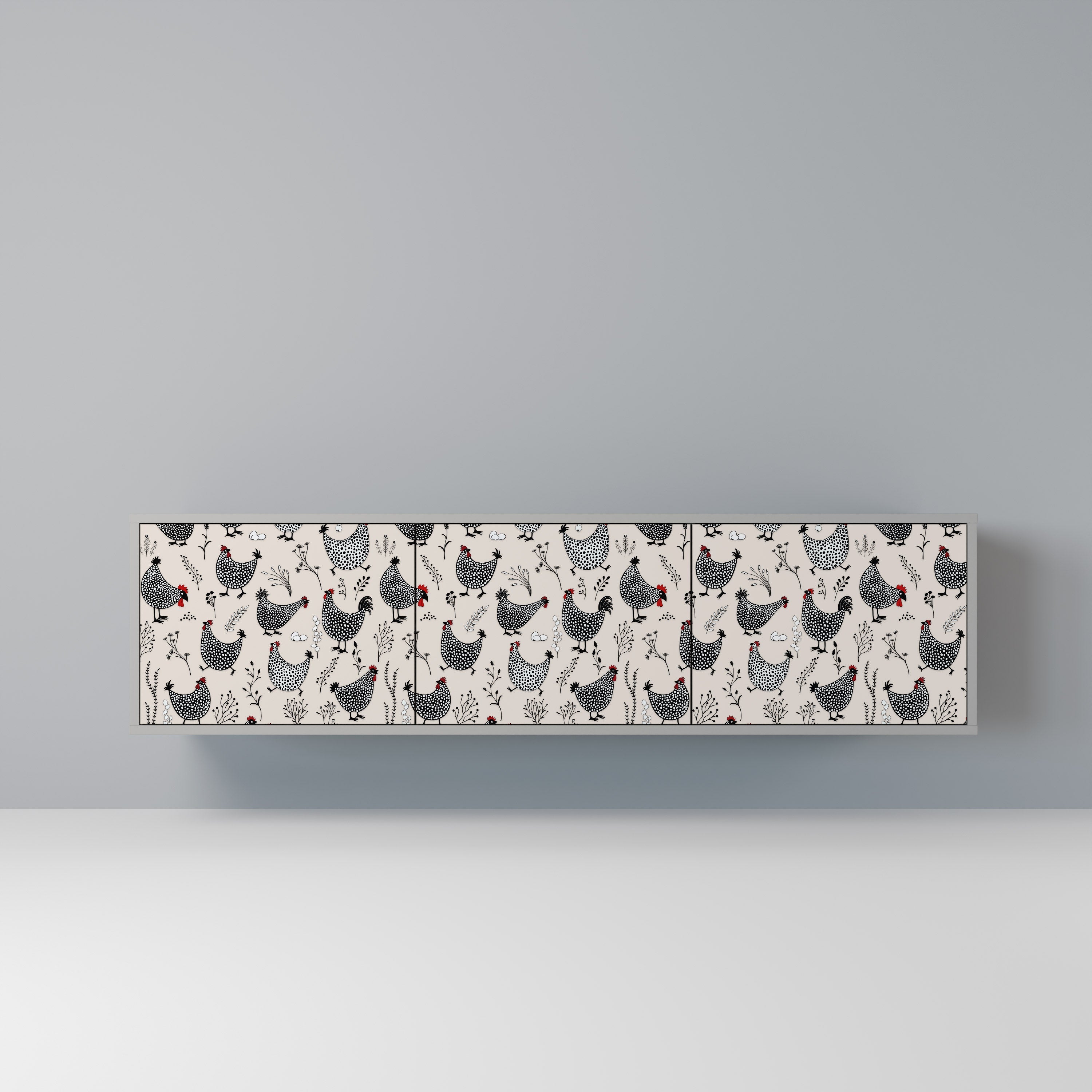 Meuble TV 3 portes HAPPY HENS finition grise