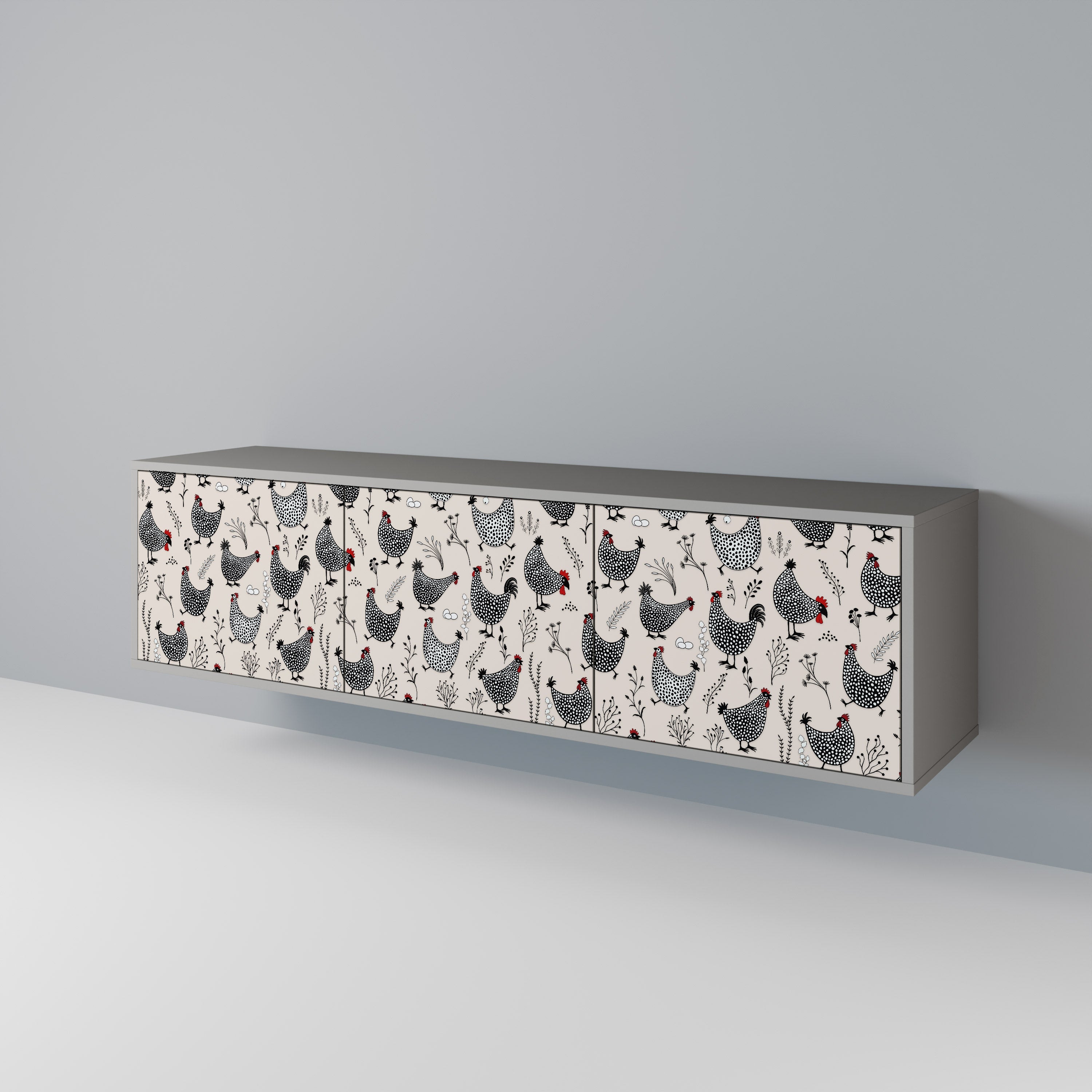 HAPPY HENS 3-Door TV Stand in Grey Finish