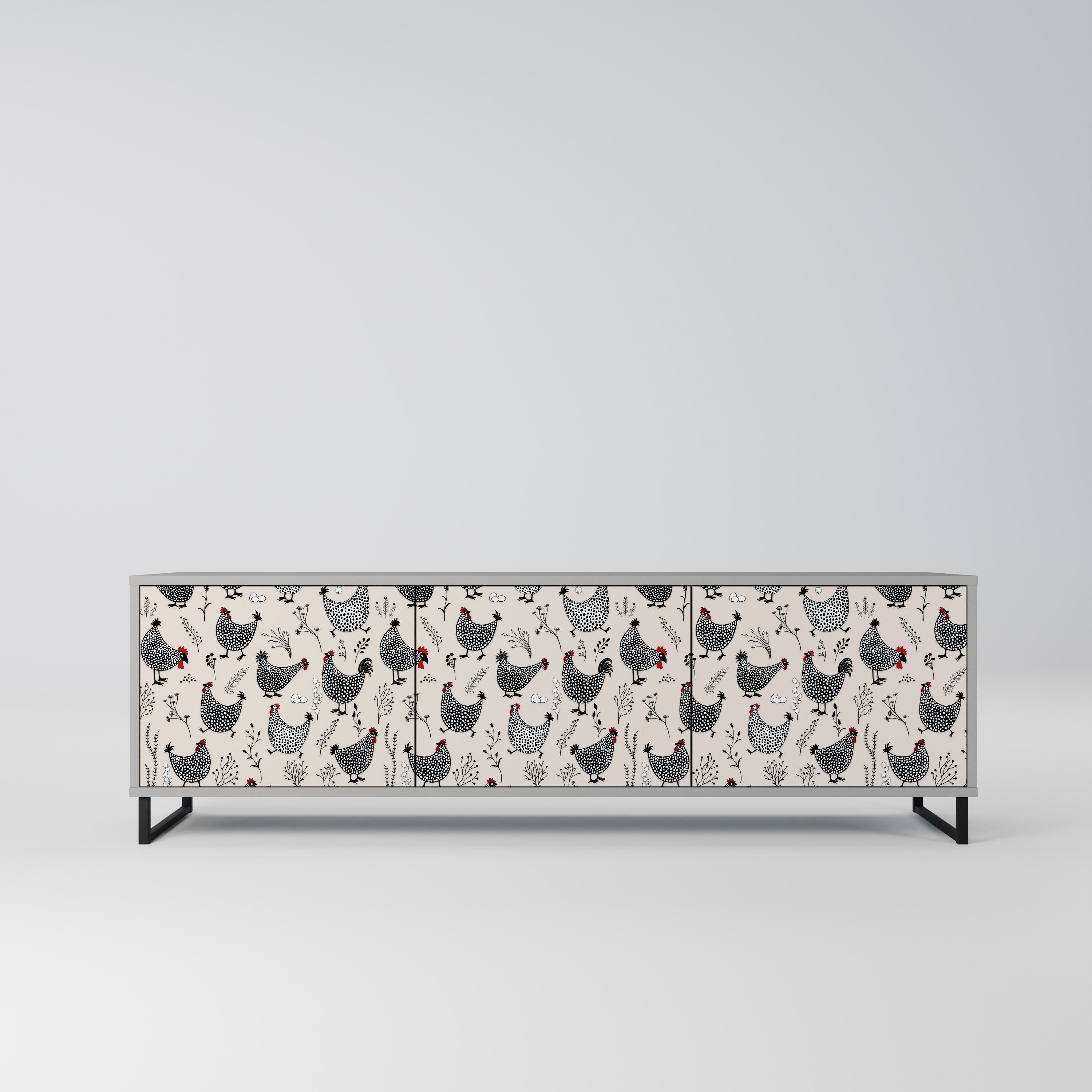 Meuble TV 3 portes HAPPY HENS finition grise