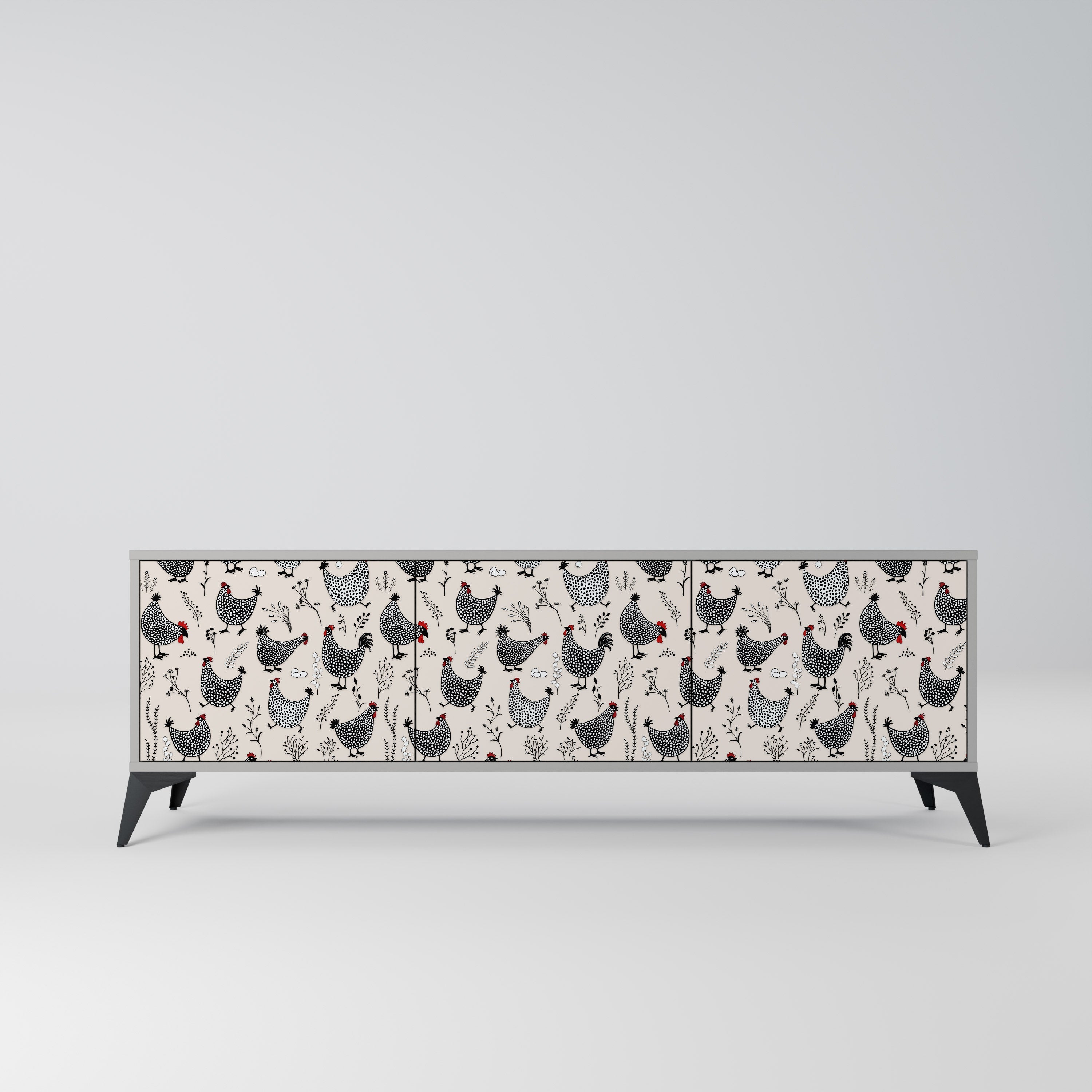 Meuble TV 3 portes HAPPY HENS finition grise