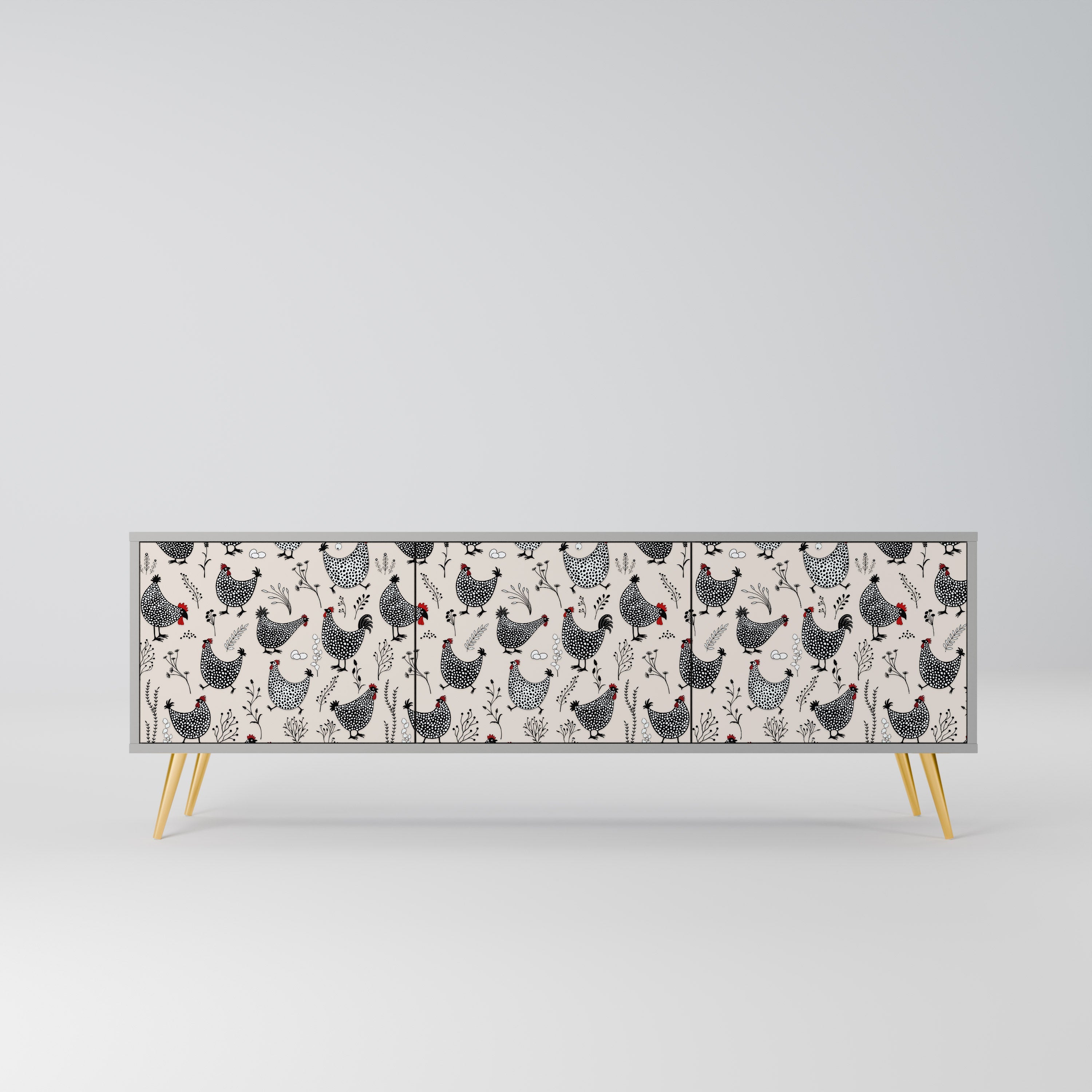 Meuble TV 3 portes HAPPY HENS finition grise