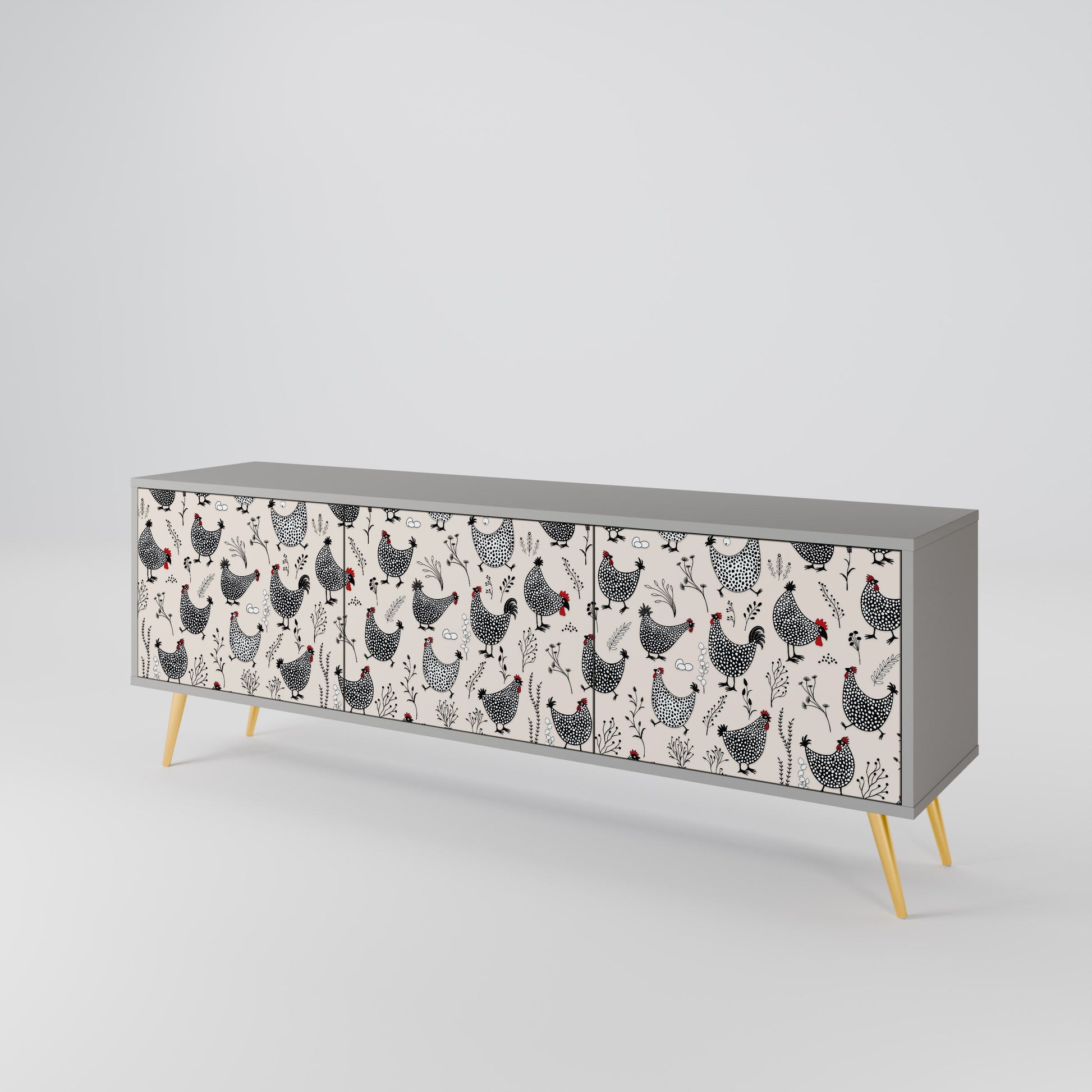 Meuble TV 3 portes HAPPY HENS finition grise