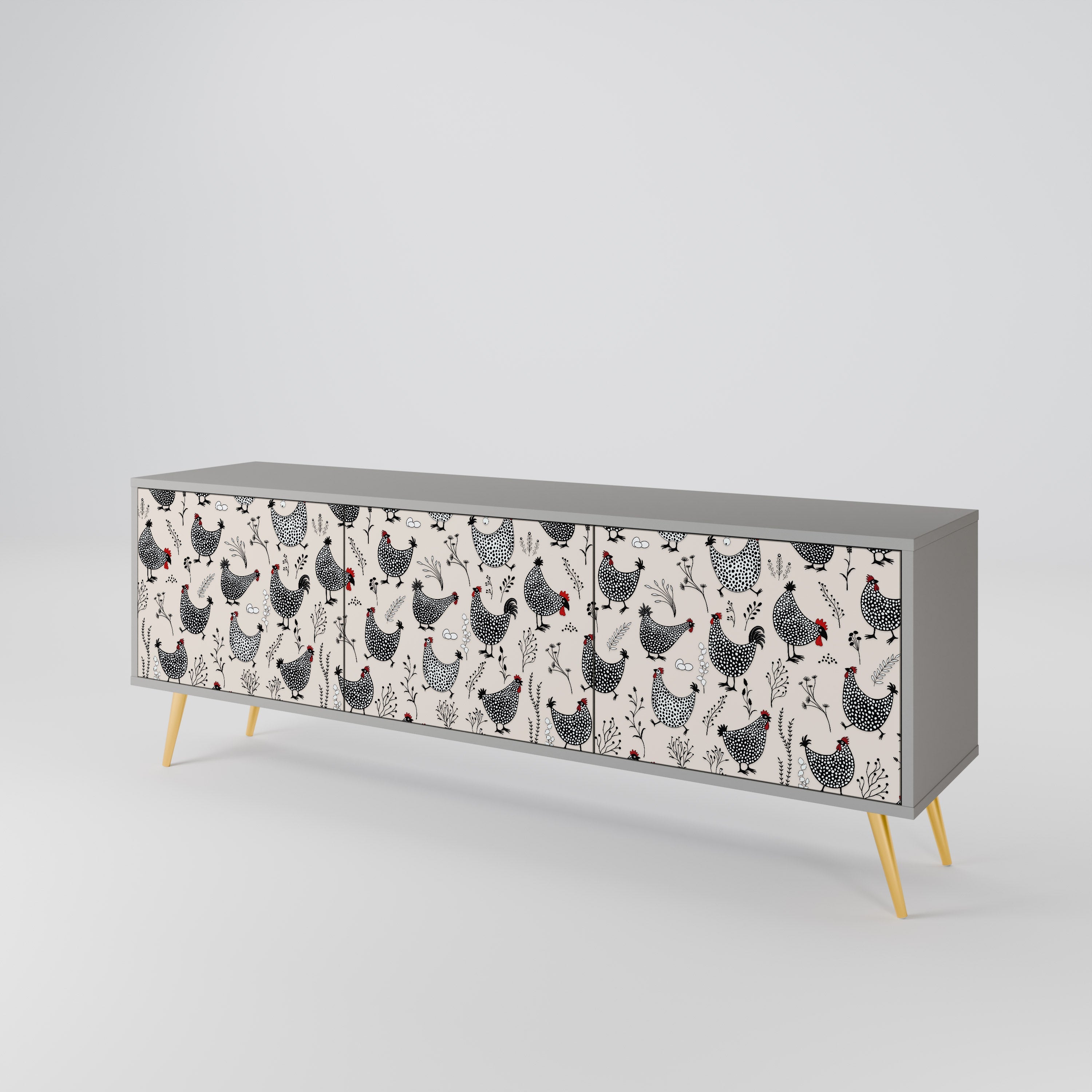 HAPPY HENS 3-Door TV Stand in Grey Finish