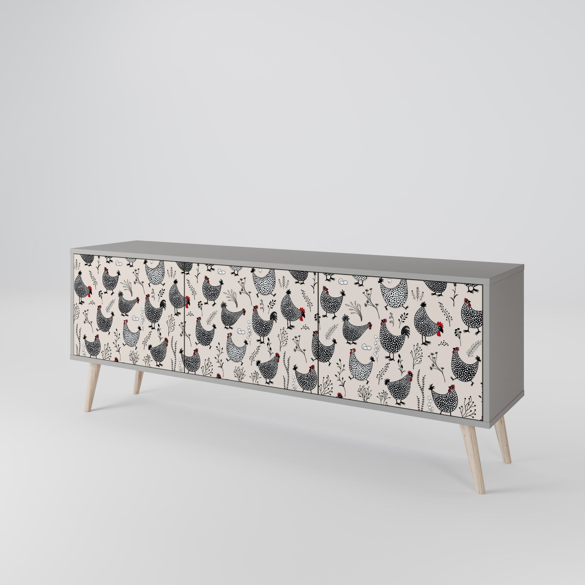 Meuble TV 3 portes HAPPY HENS finition grise