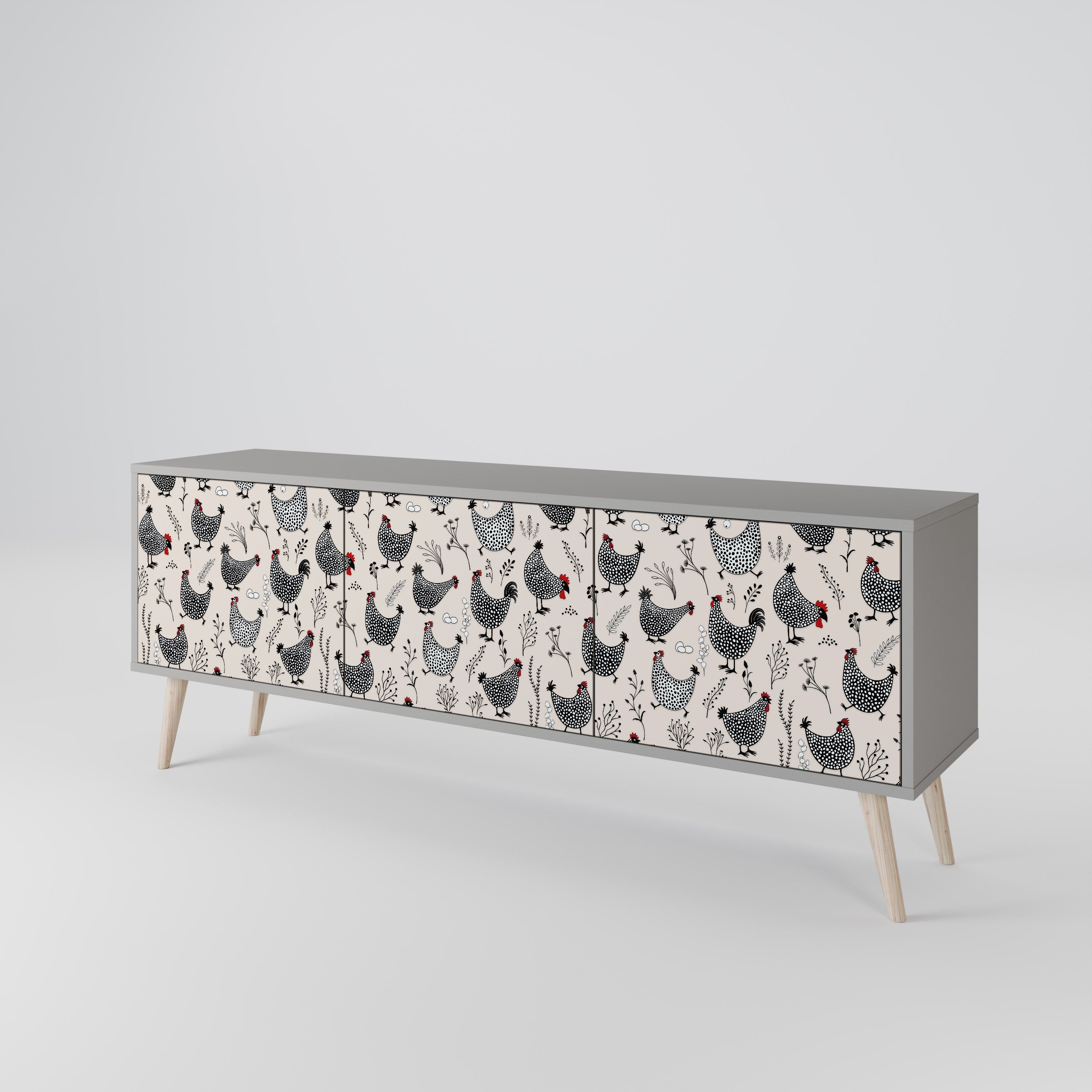 HAPPY HENS 3-Door TV Stand in Grey Finish