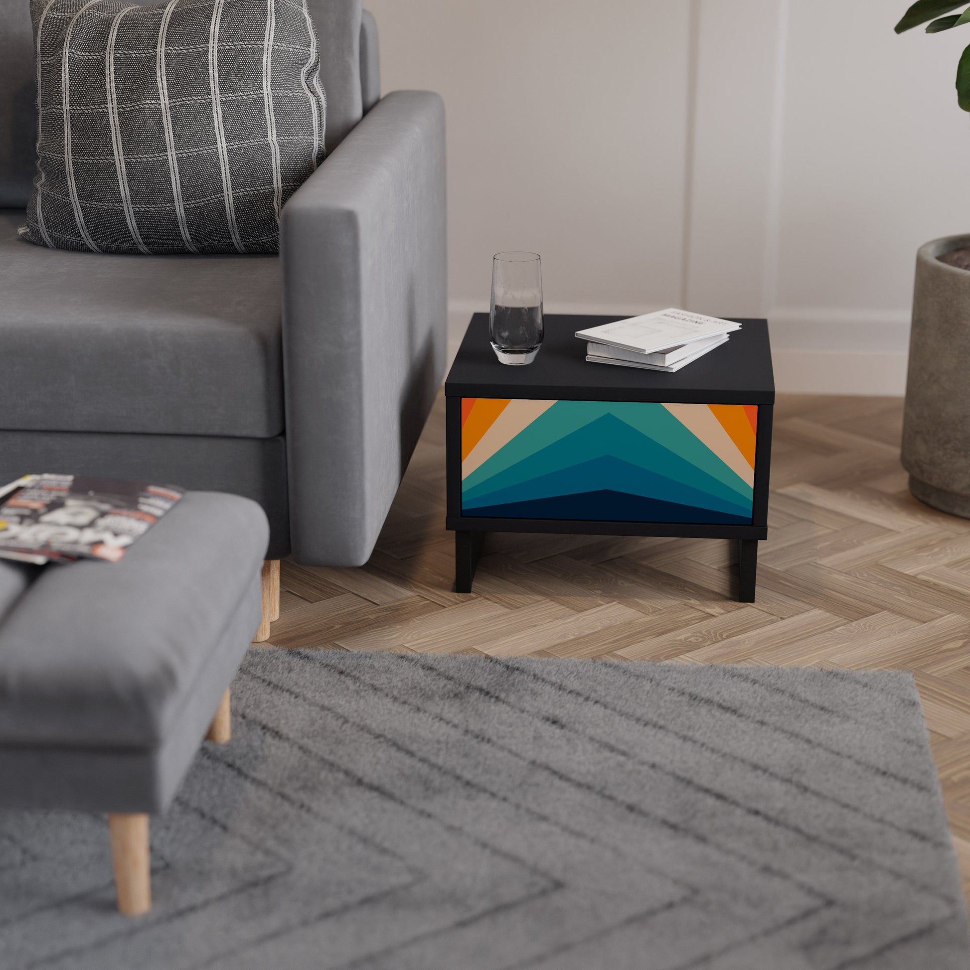 Table de chevet PRISM CONCUSSION en finition noire