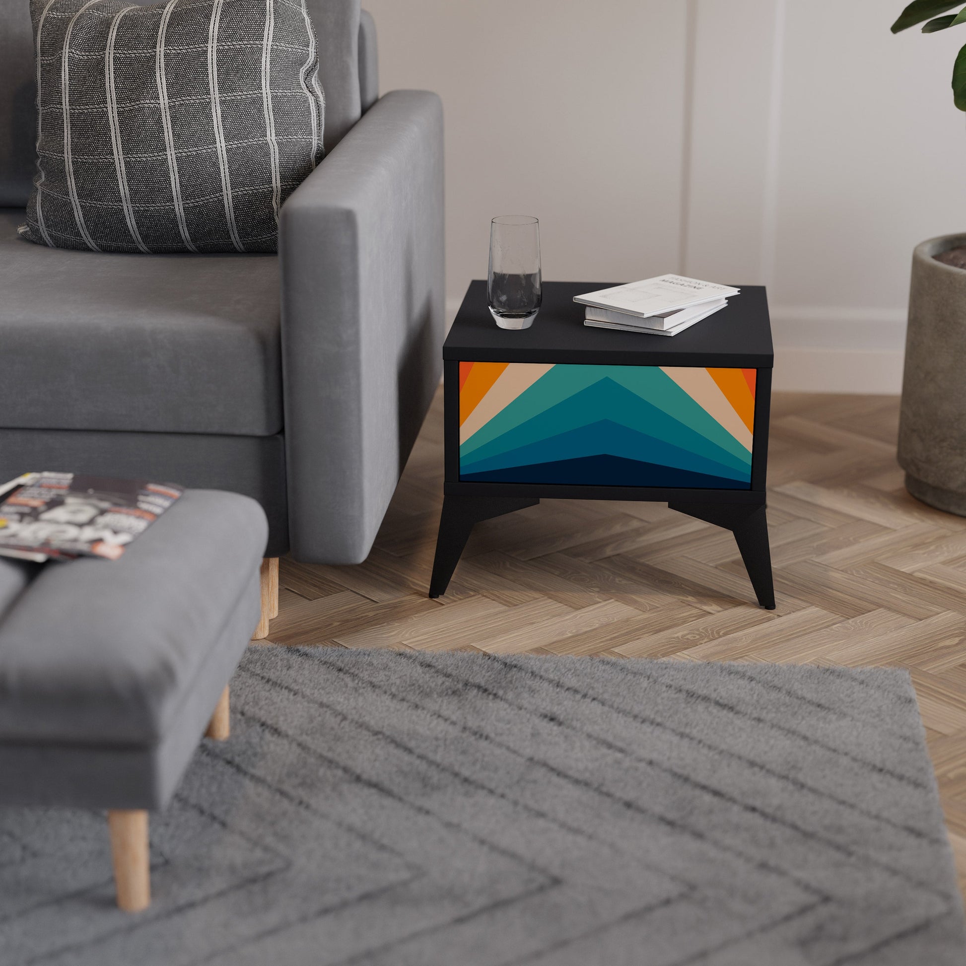 Table de chevet PRISM CONCUSSION en finition noire