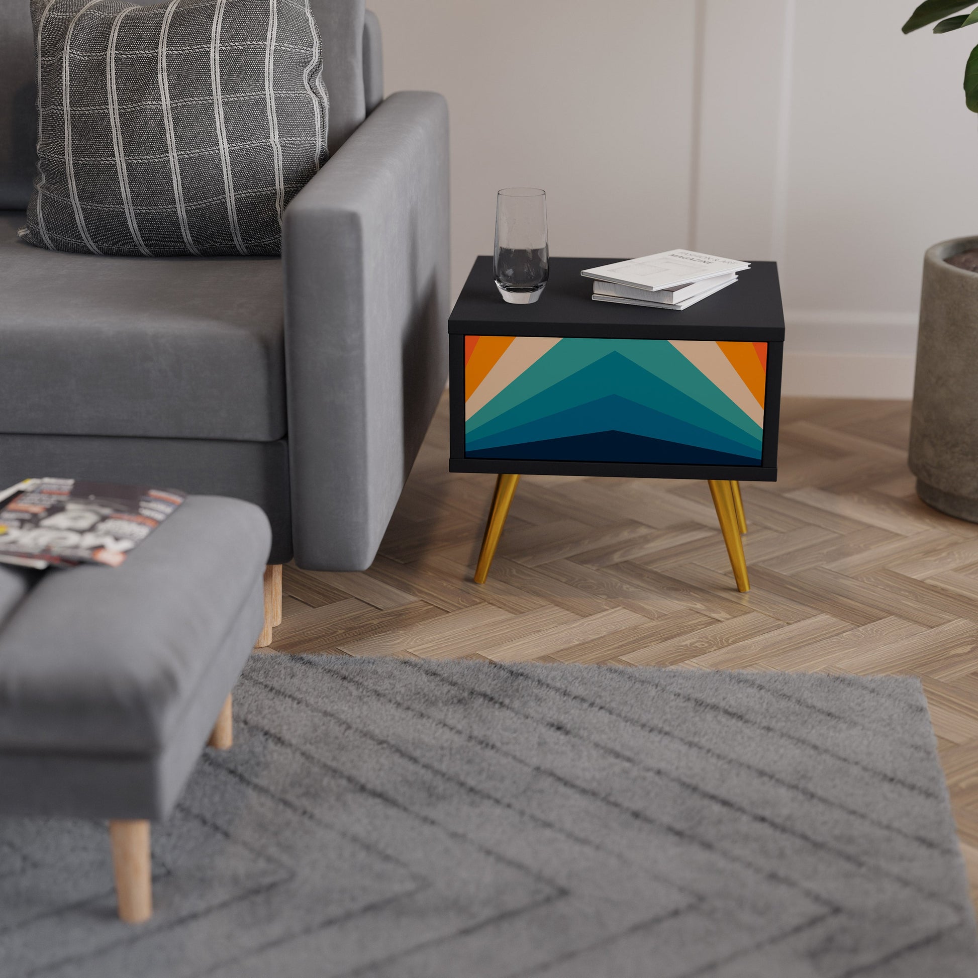 Table de chevet PRISM CONCUSSION en finition noire