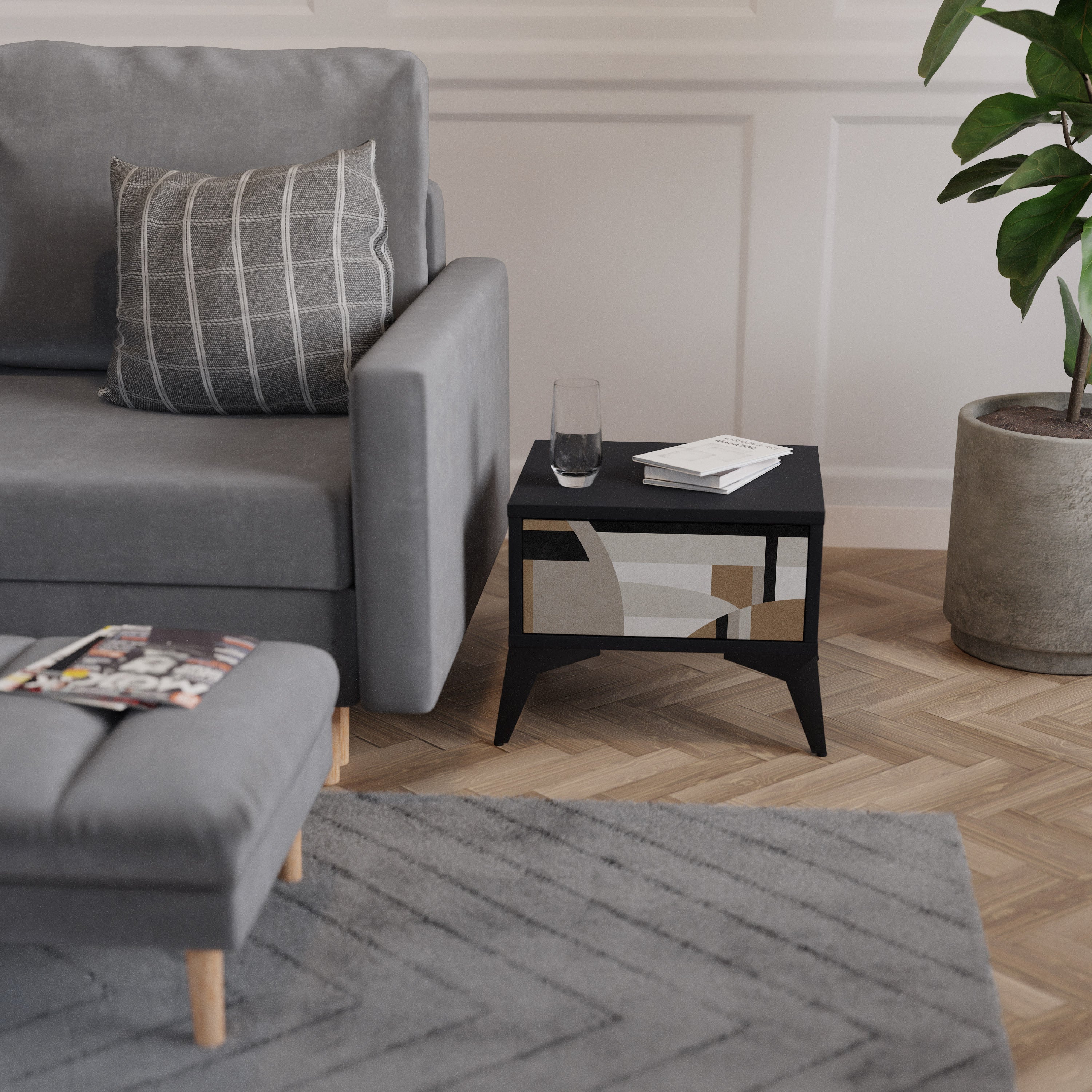 DELICATE MEMENTO Nightstand in Black Finish