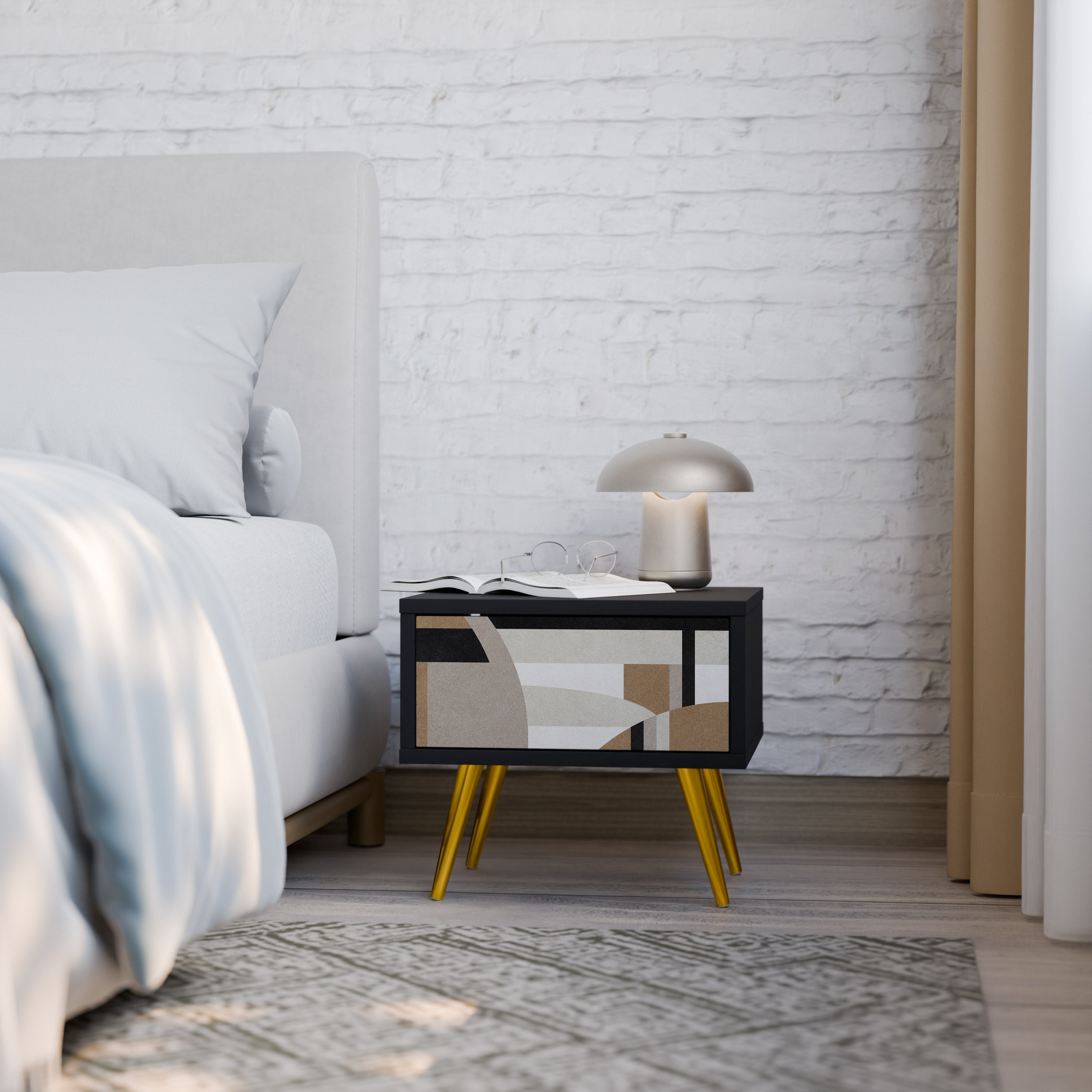 DELICATE MEMENTO Nightstand in Black Finish