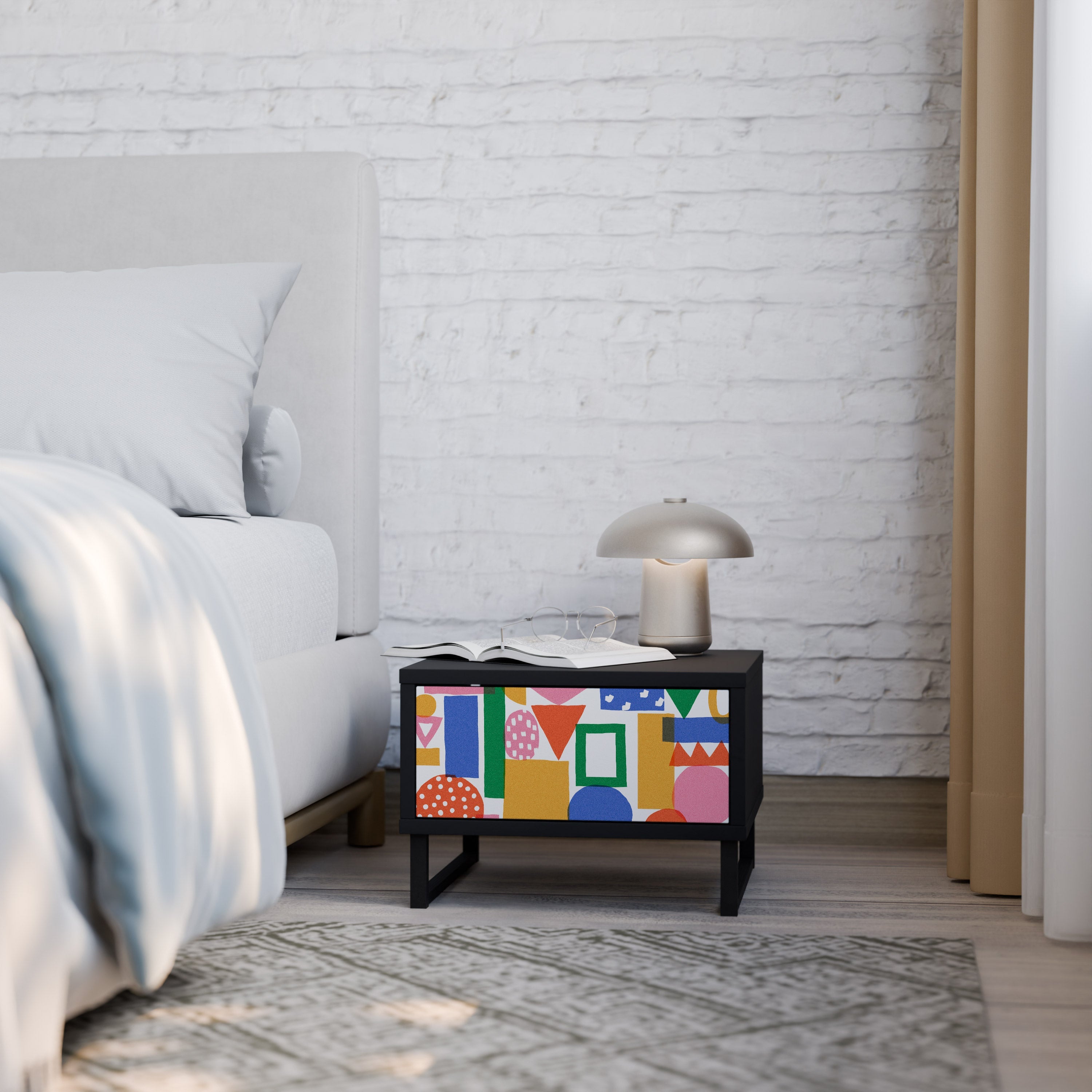 GEOMETRIC GLIMMER Nightstand in Black Finish